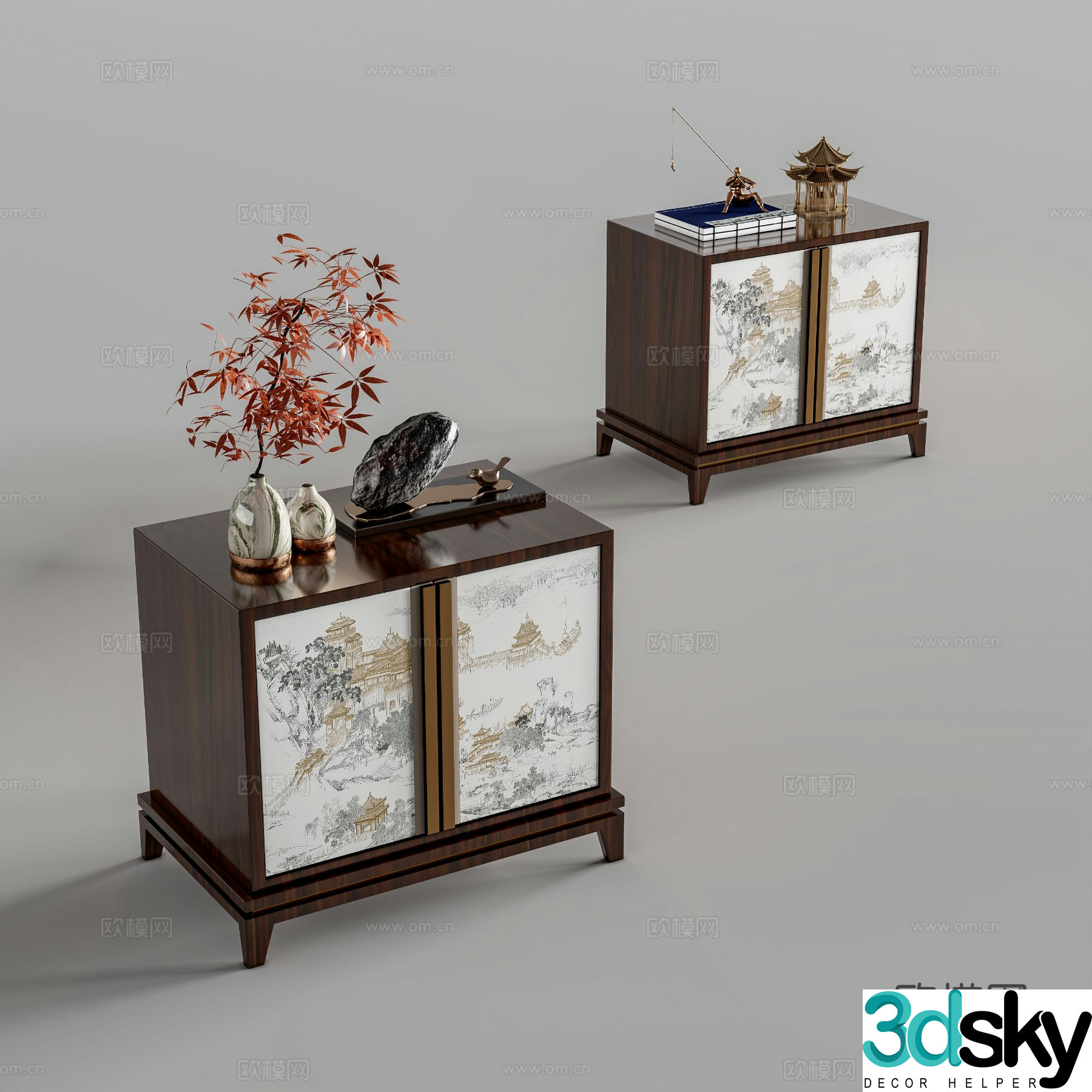 New Chinese style bedside table 3d model