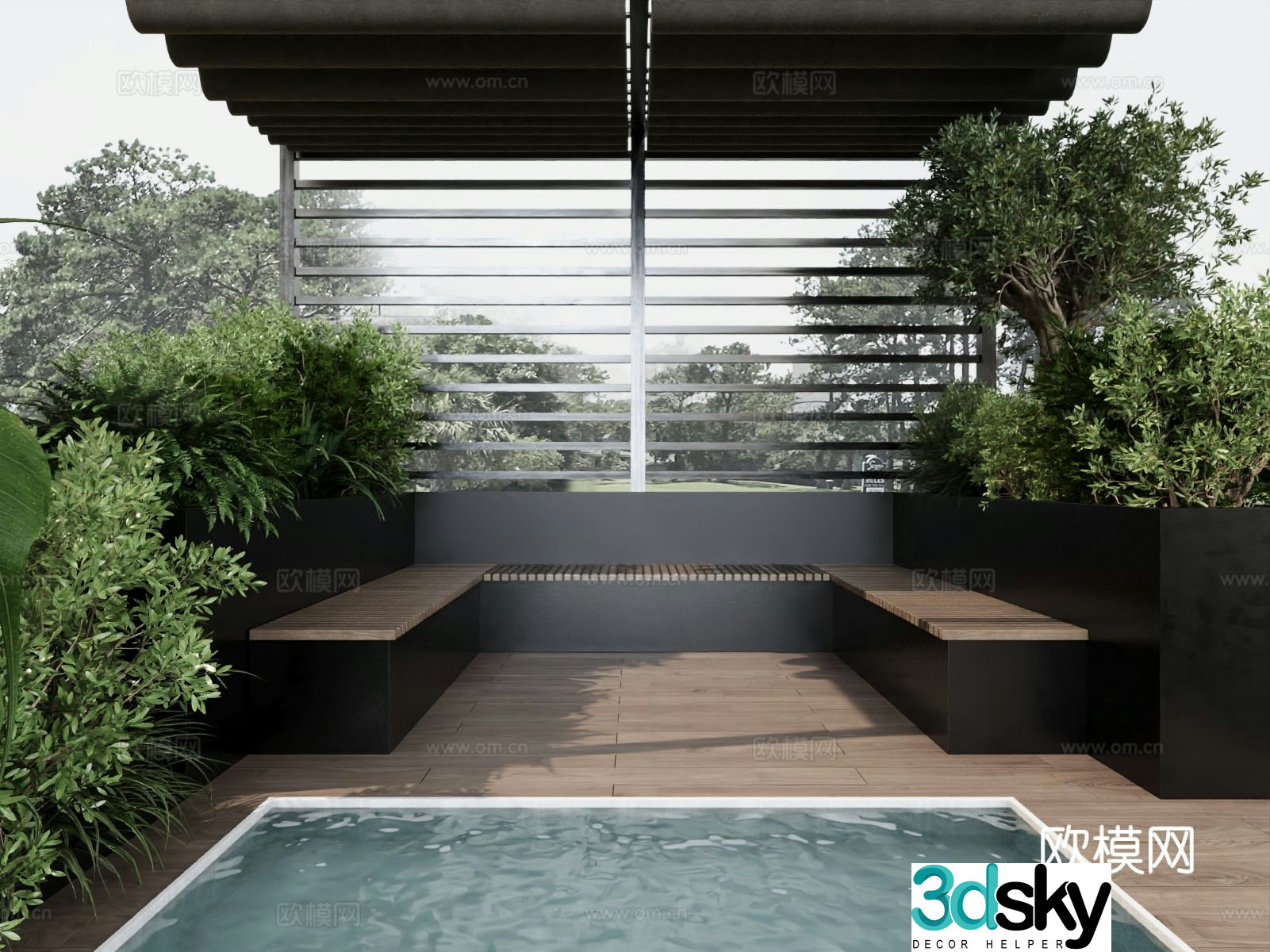 Modern courtyard landscape rural courtyard pavilion 3d model