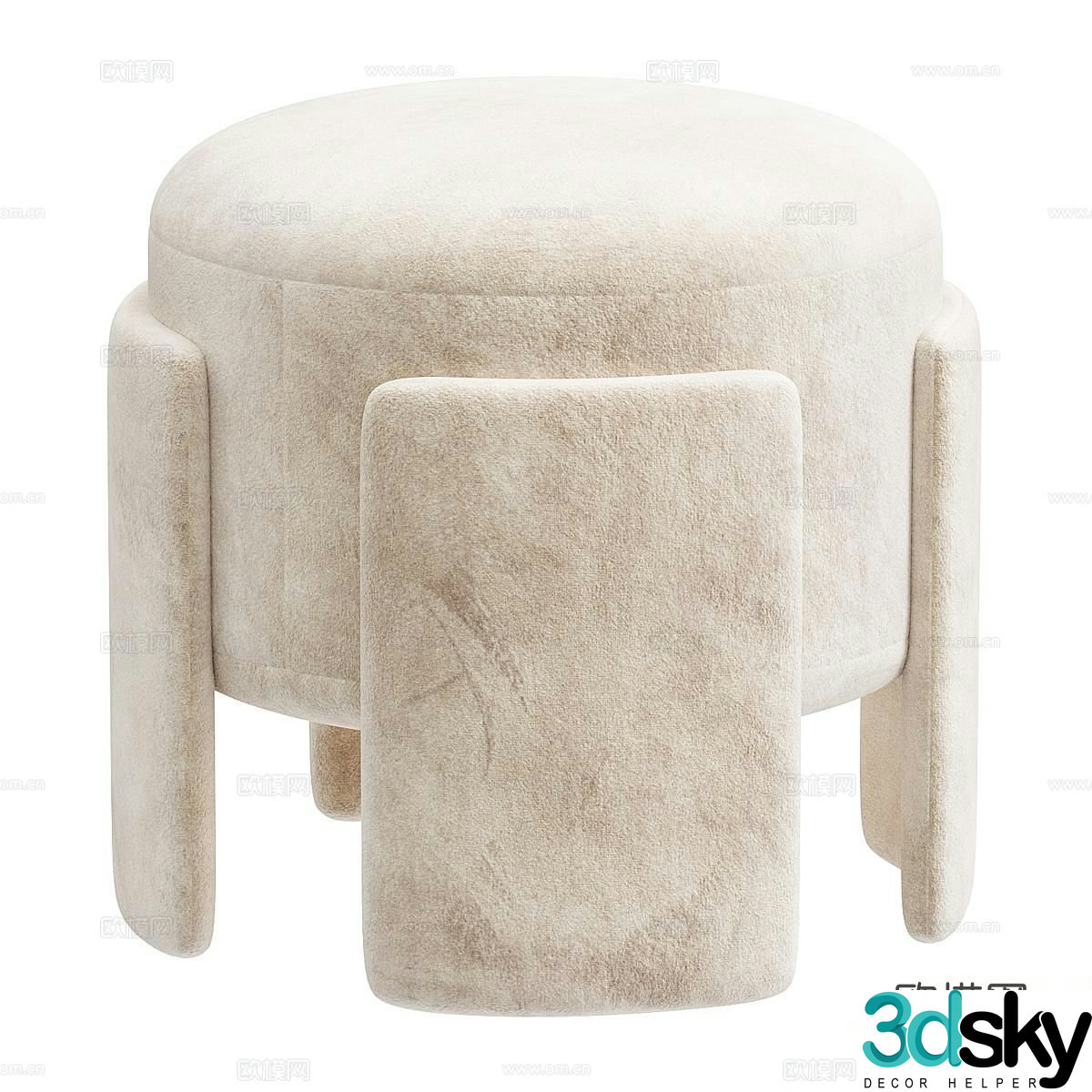 The Invisible Cream Style Stool Plush Stool Fabric Stool 3D Model