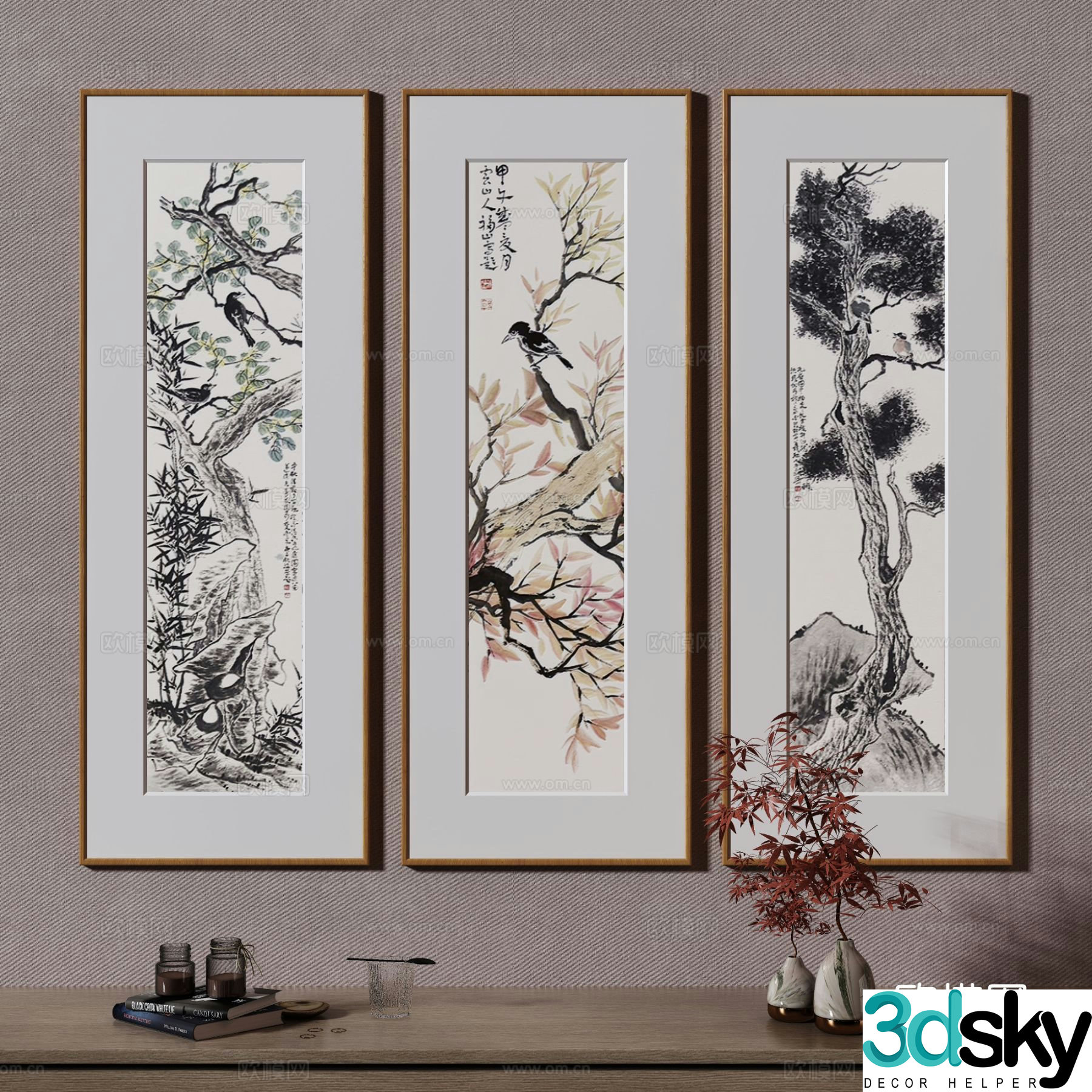 New Chinese style decorative painting ink painting flower and bird painting 3D model