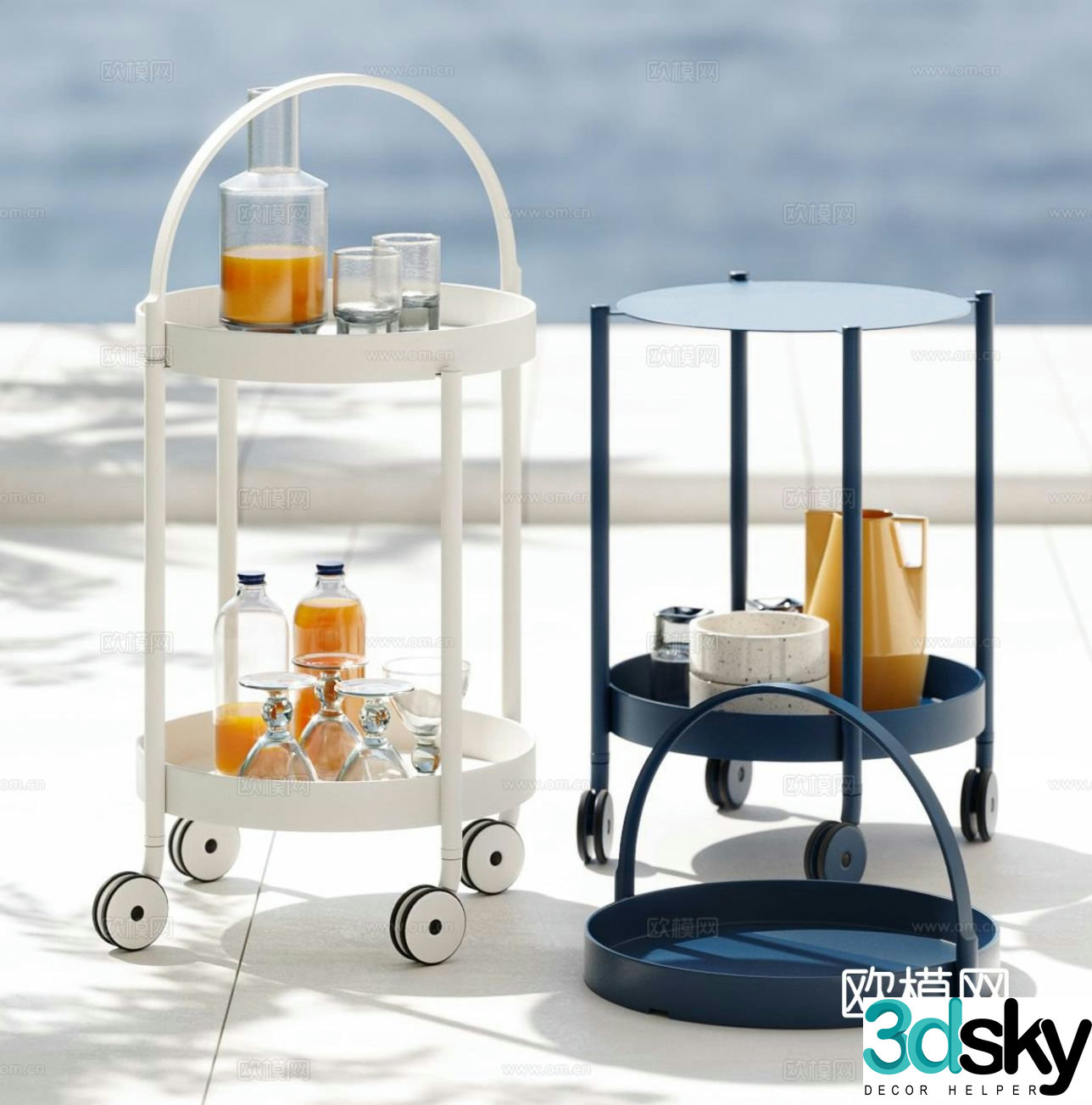 Internet celebrity mobile side table roller trolley dining cart 3D model