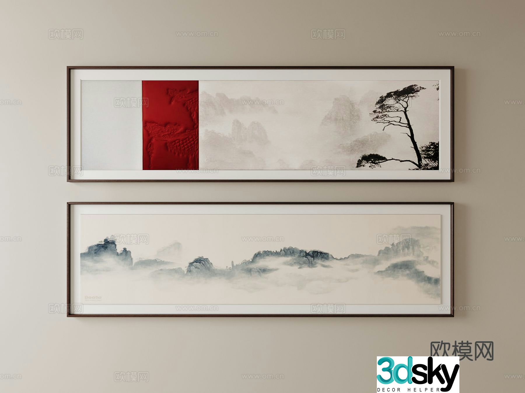 New Chinese style decorative painting landscape painting hanging painting 3D model