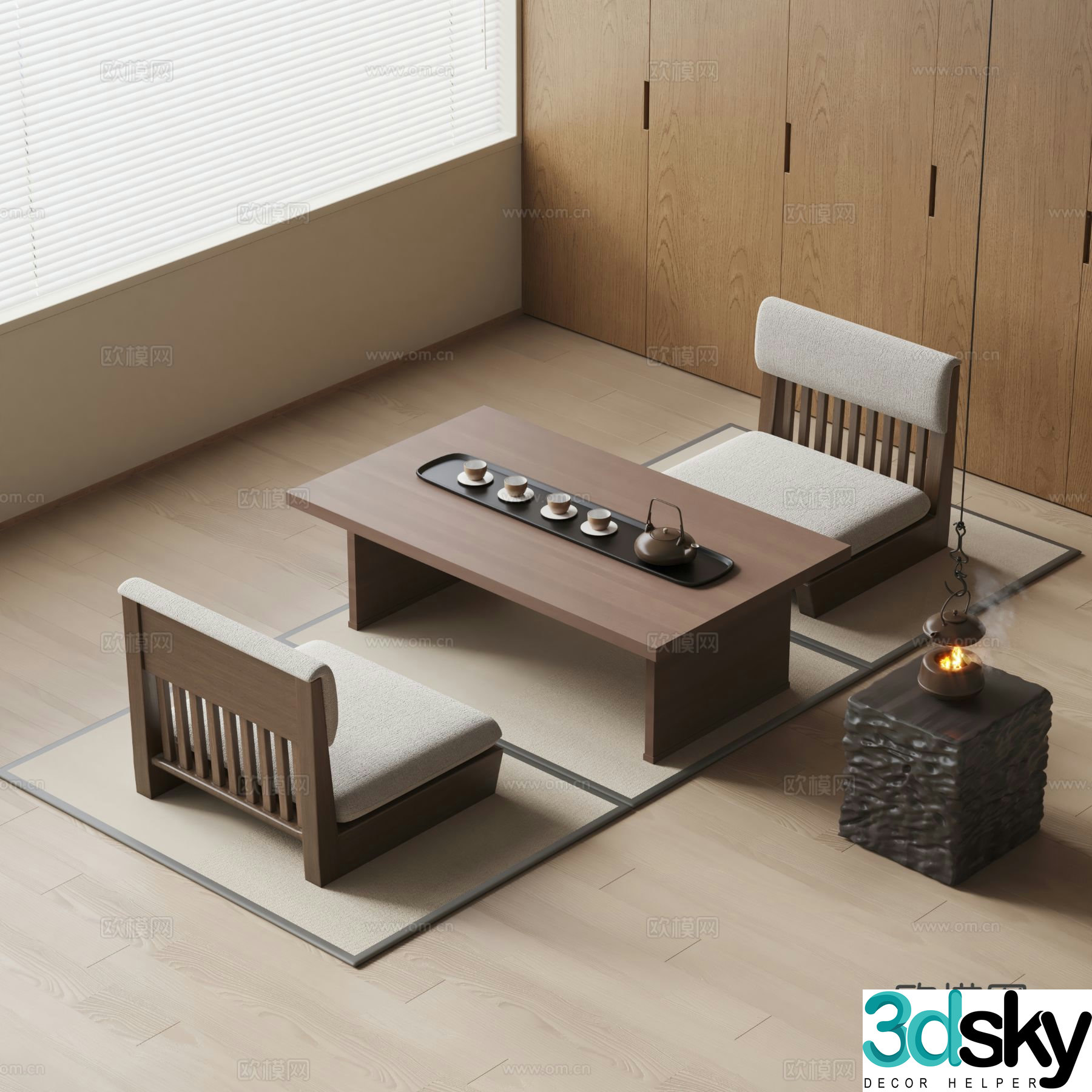 Japanese tea table tatami tea table 3d model