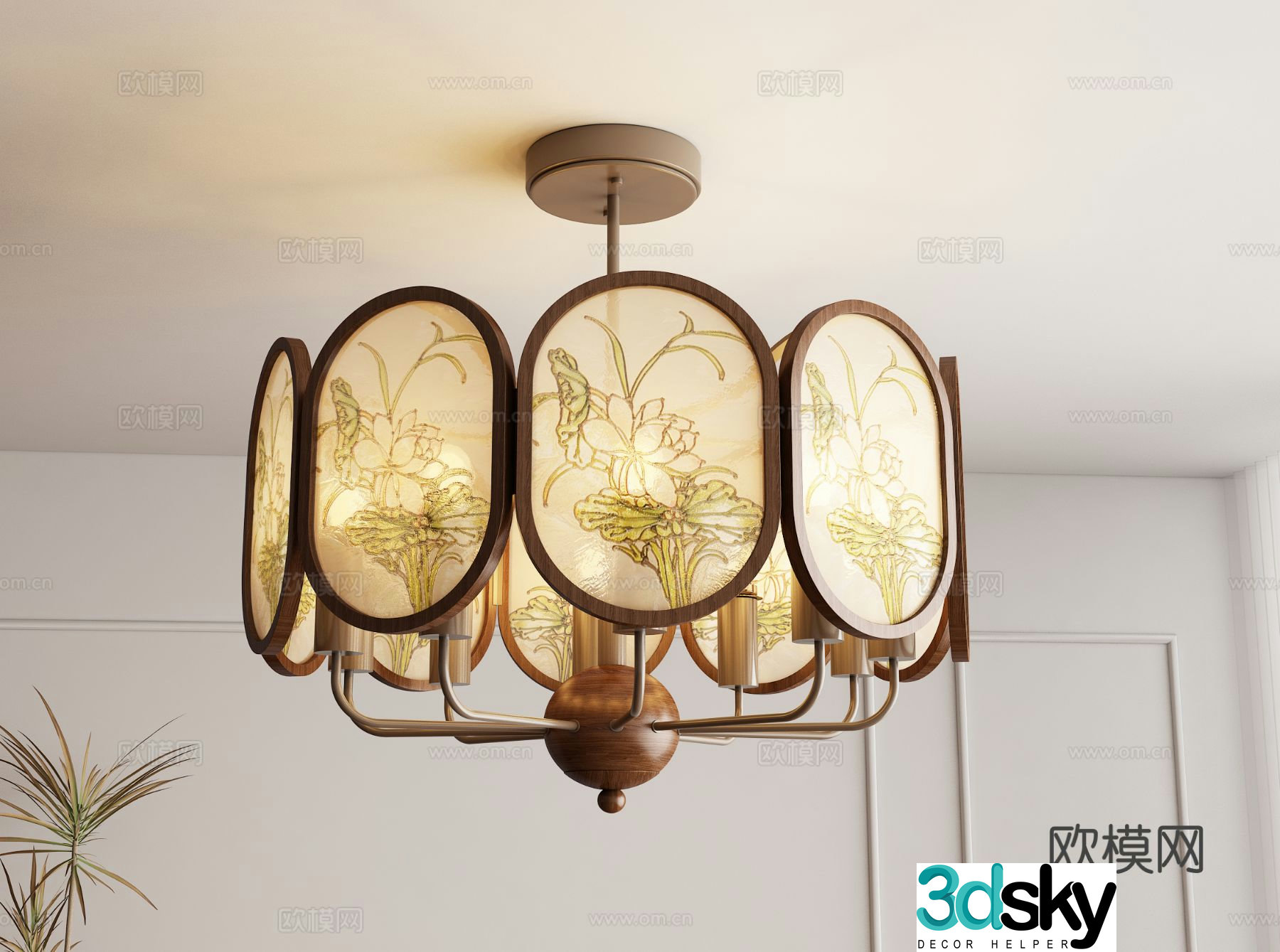 Medieval style glass chandelier multi-head chandelier 3D model