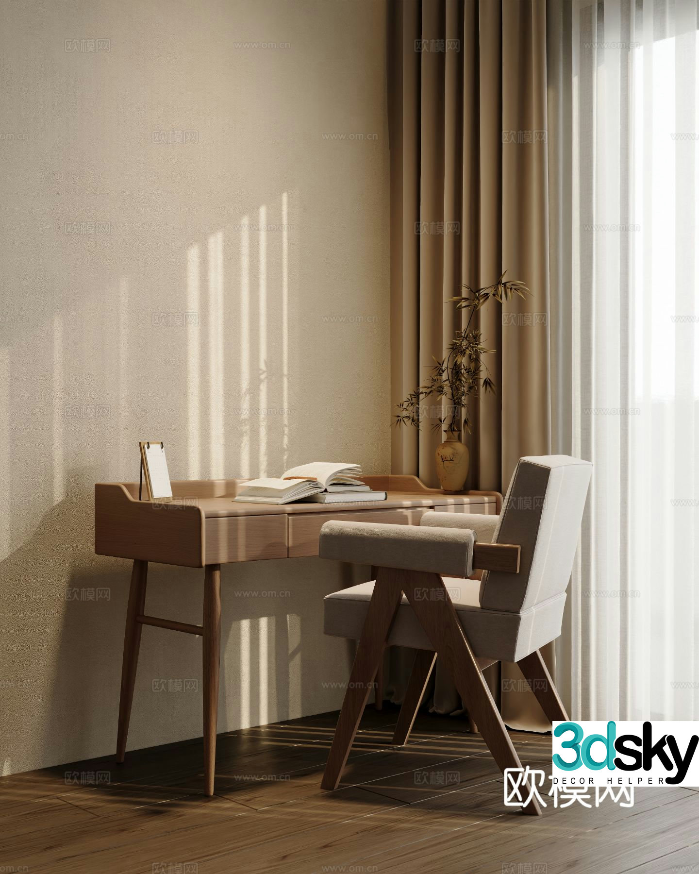 Log style desk and chair 3d model