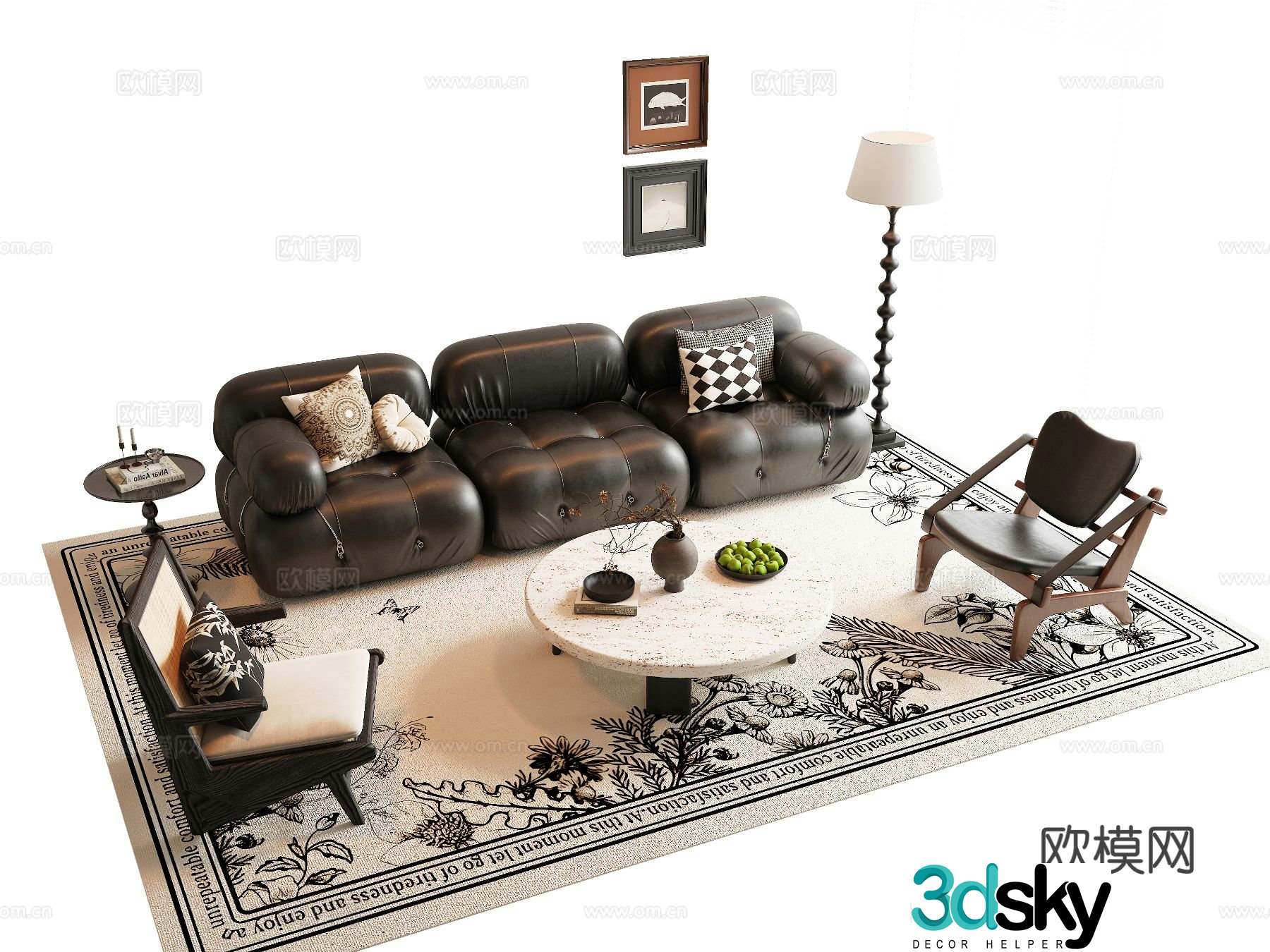 French sectional sofa 3d model
