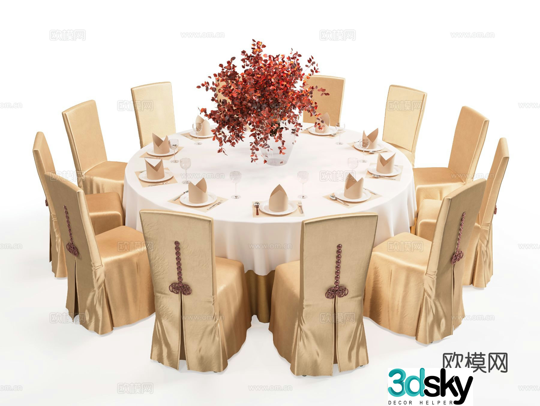 New Chinese style banquet table and chairs round dining table 3d model