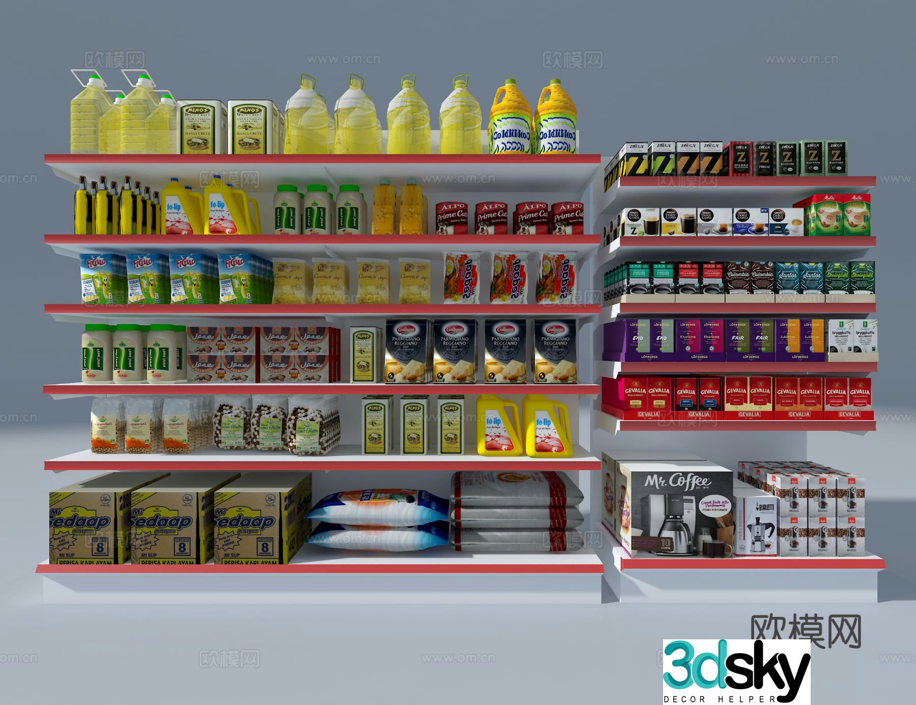 Supermarket shelves snack shelves 3d model