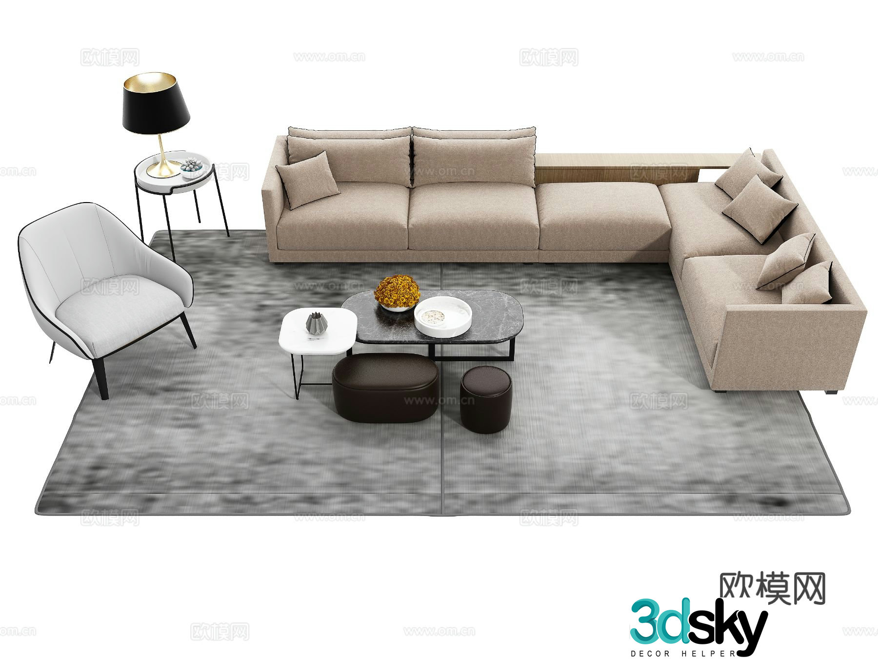 Modern corner sofa coffee table modular sofa 3d model