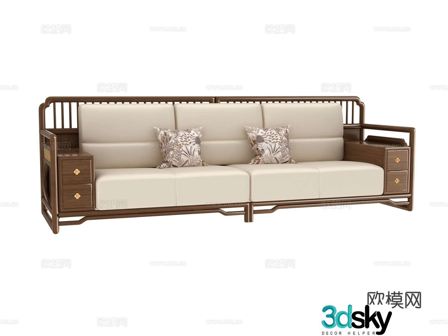 New Chinese style three seater sofa 3d model