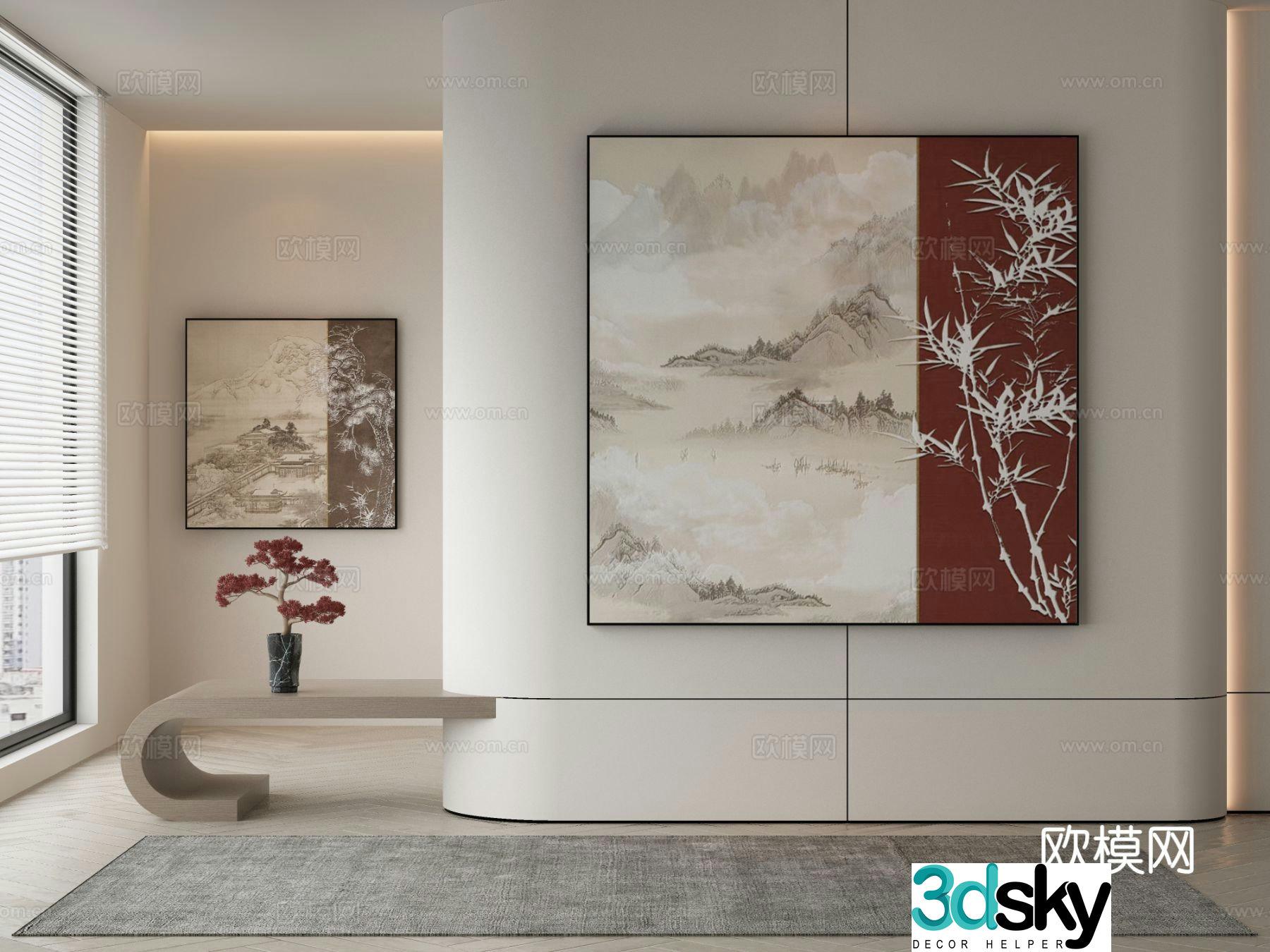 New Chinese style decorative painting Zen hanging painting 3D model