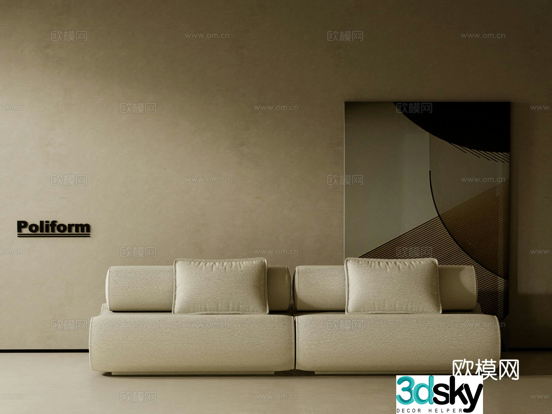 Cream style sofa double sofa 3d model