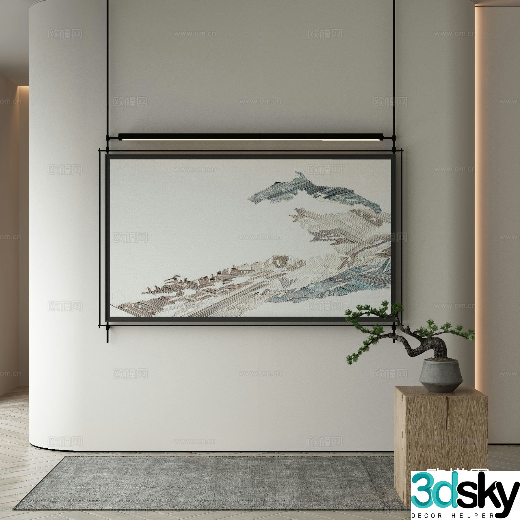 New Chinese style ink painting decorative painting 3D model