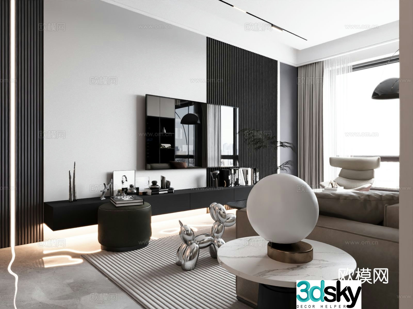 Premium gray living room 3d model