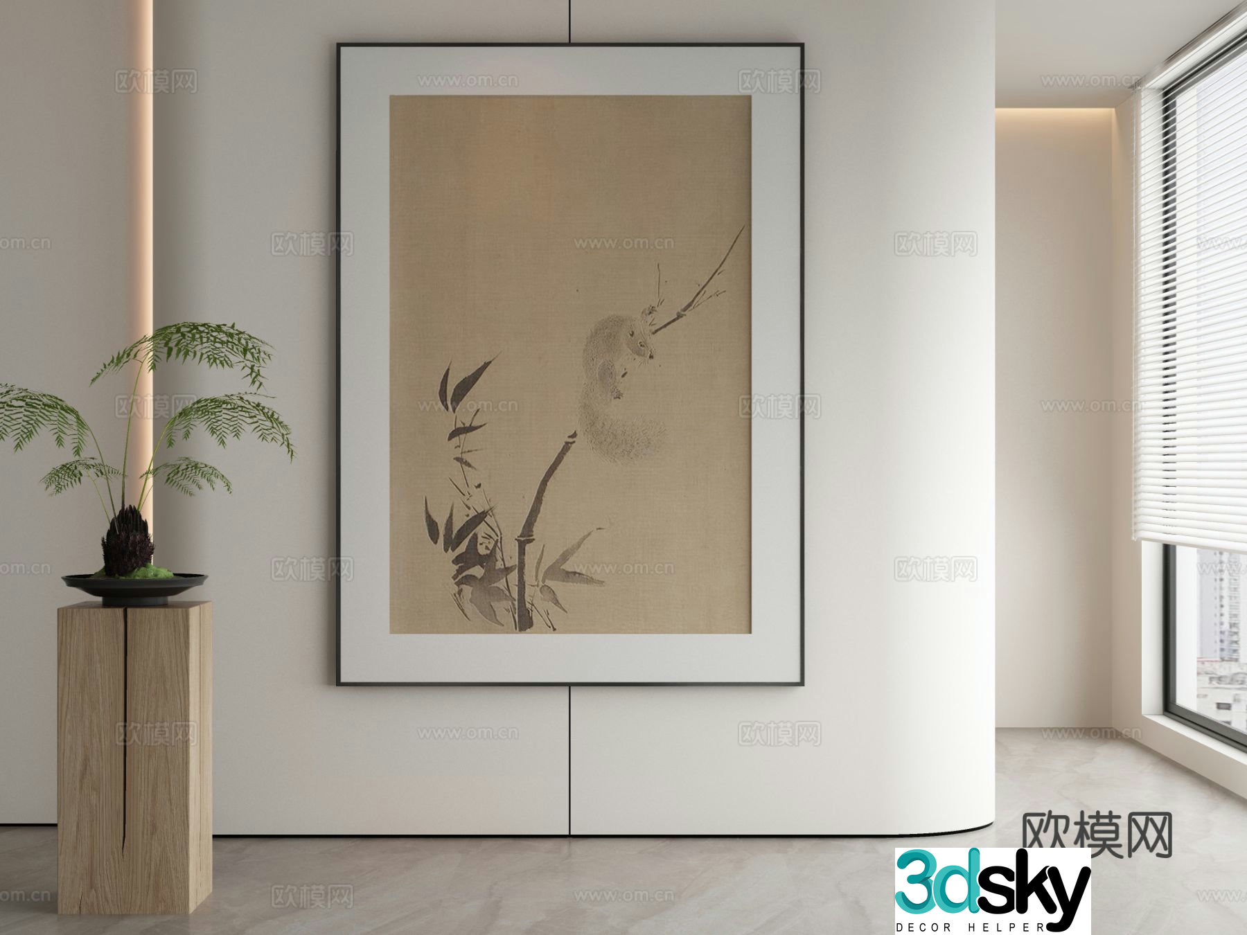 New Chinese style ink painting decorative painting 3D model