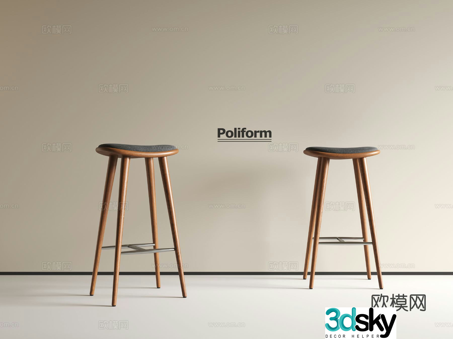 Medieval style bar chair bar stool high stool 3D model