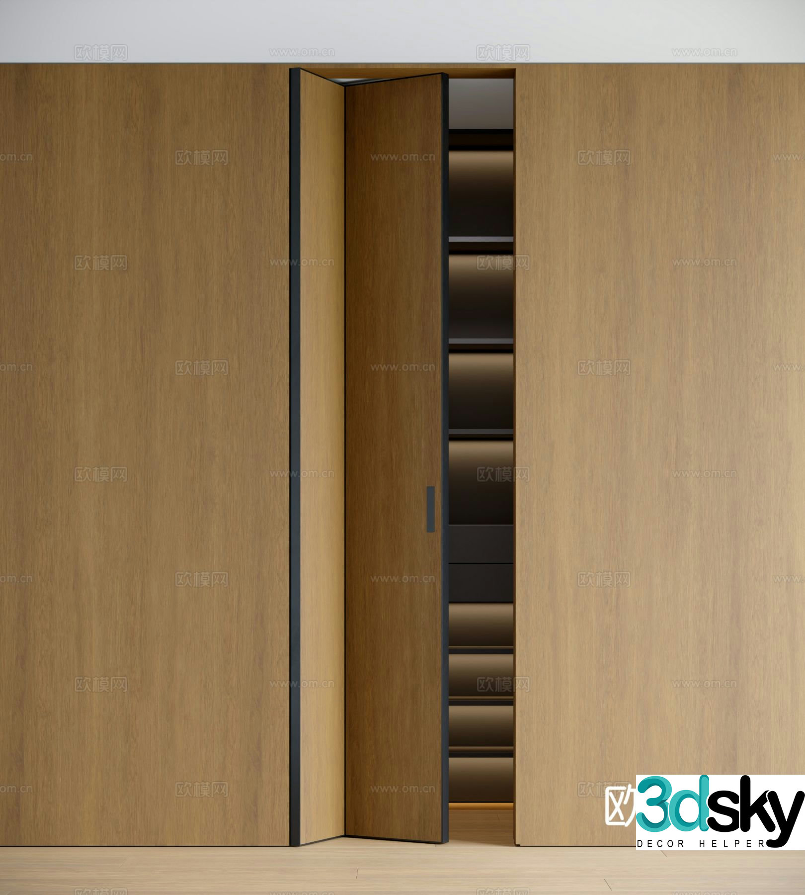 Modern folding door wardrobe wooden wardrobe 3d model