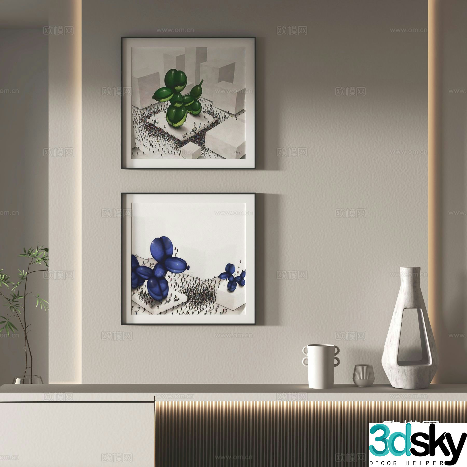 Modern decorative hanging painting geometric hanging painting 3D model