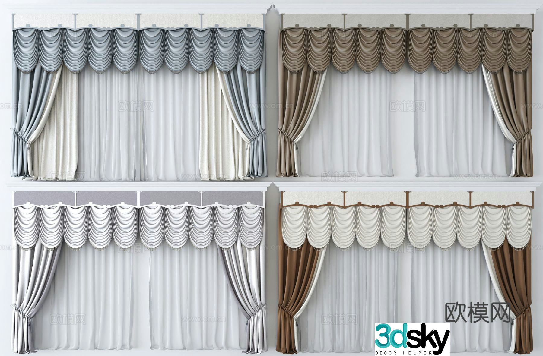 European style curtains 3d model