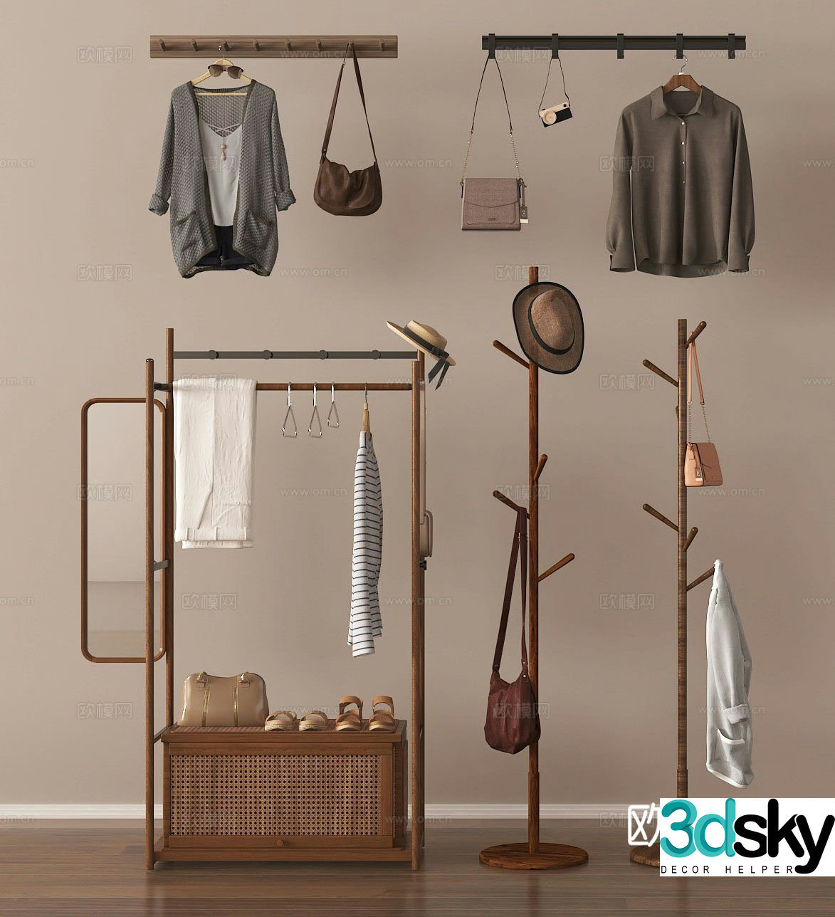Clothes rack shoe and hat bag clothes hook clothes drying rack 3D model