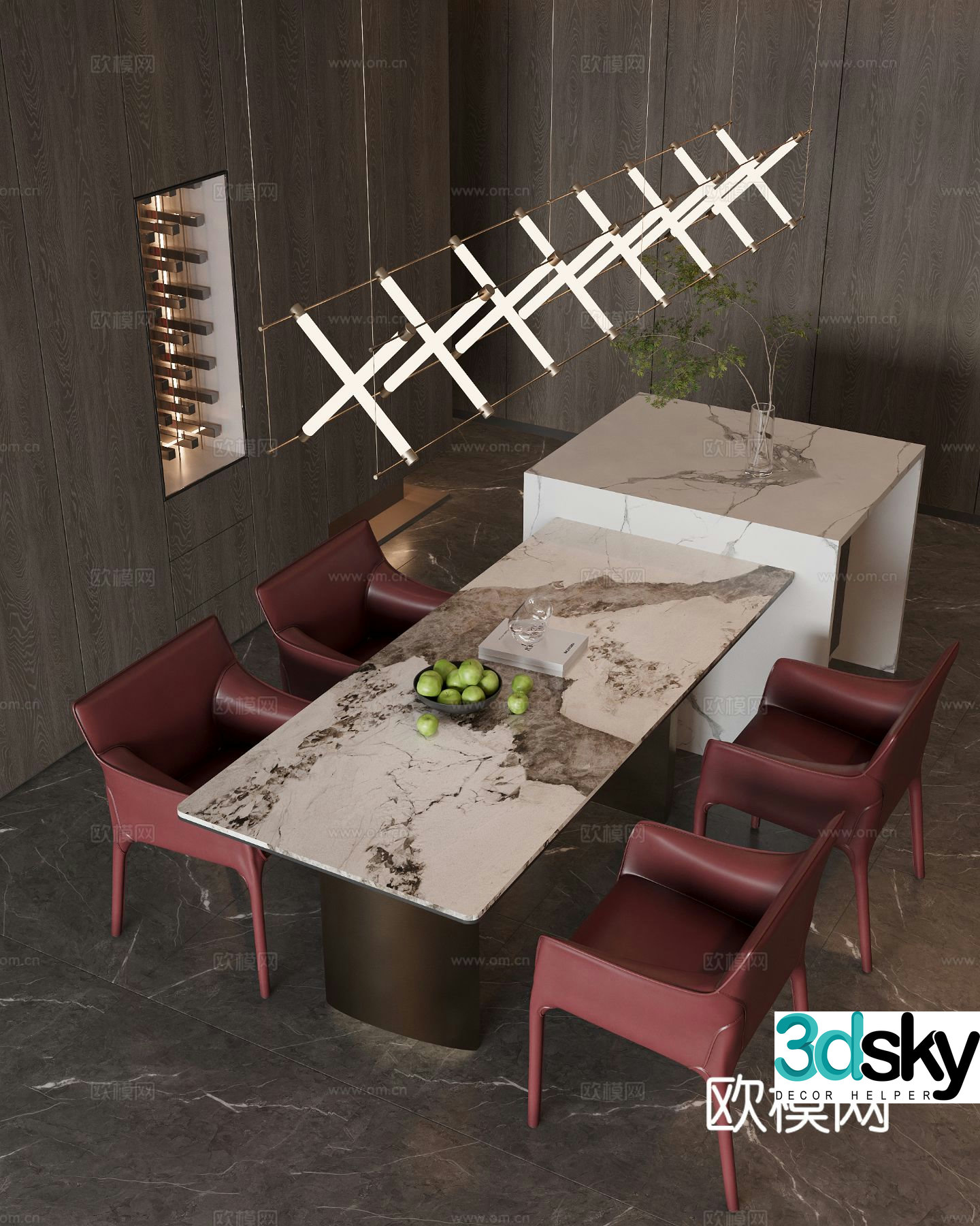 Italian dining table and chairs island dining table 3d model