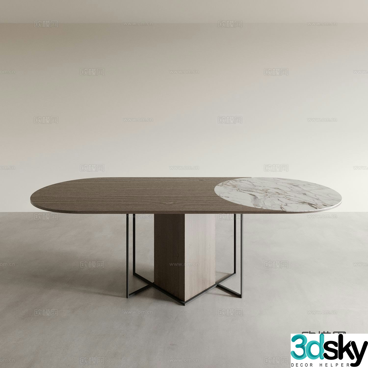 Oval dining table solid wood dining table 3d model