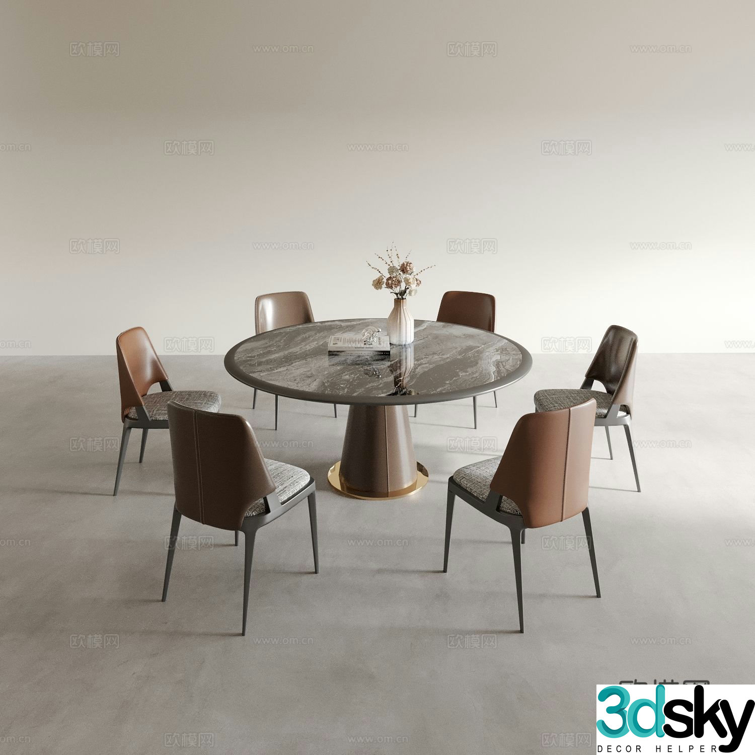 Italian dining table and chairs round dining table 3d model