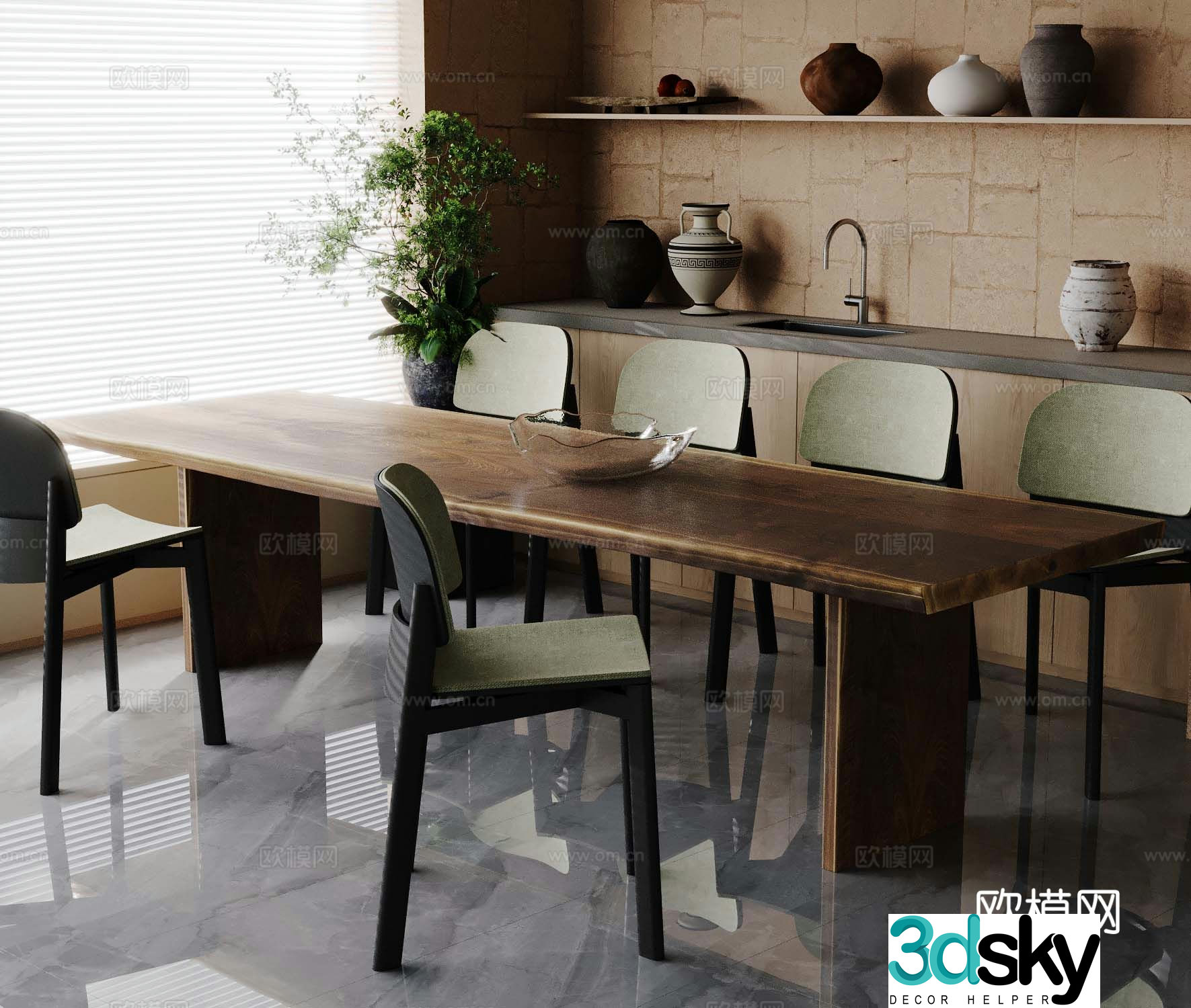 Medieval style dining table and chairs bar dining table 3D model