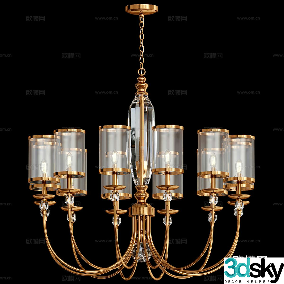 Light luxury multi-head chandelier 3D model
