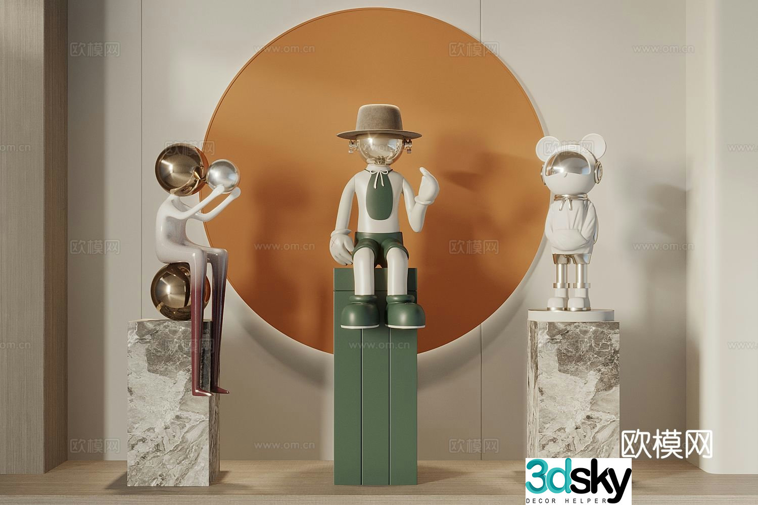 Cartoon trendy toys sculpture dolls ornaments 3d model