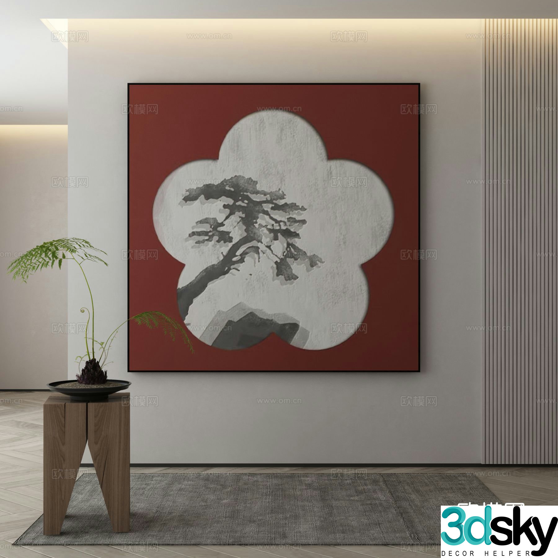 New Chinese style ink painting decorative painting 3D model