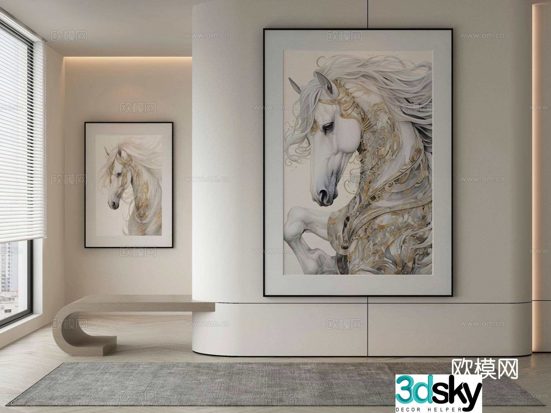 Modern horse hanging painting decorative painting 3d model
