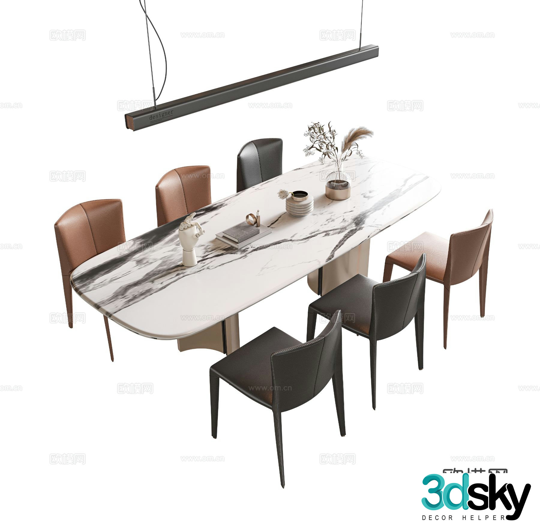 Slate dining table and chairs 3d model