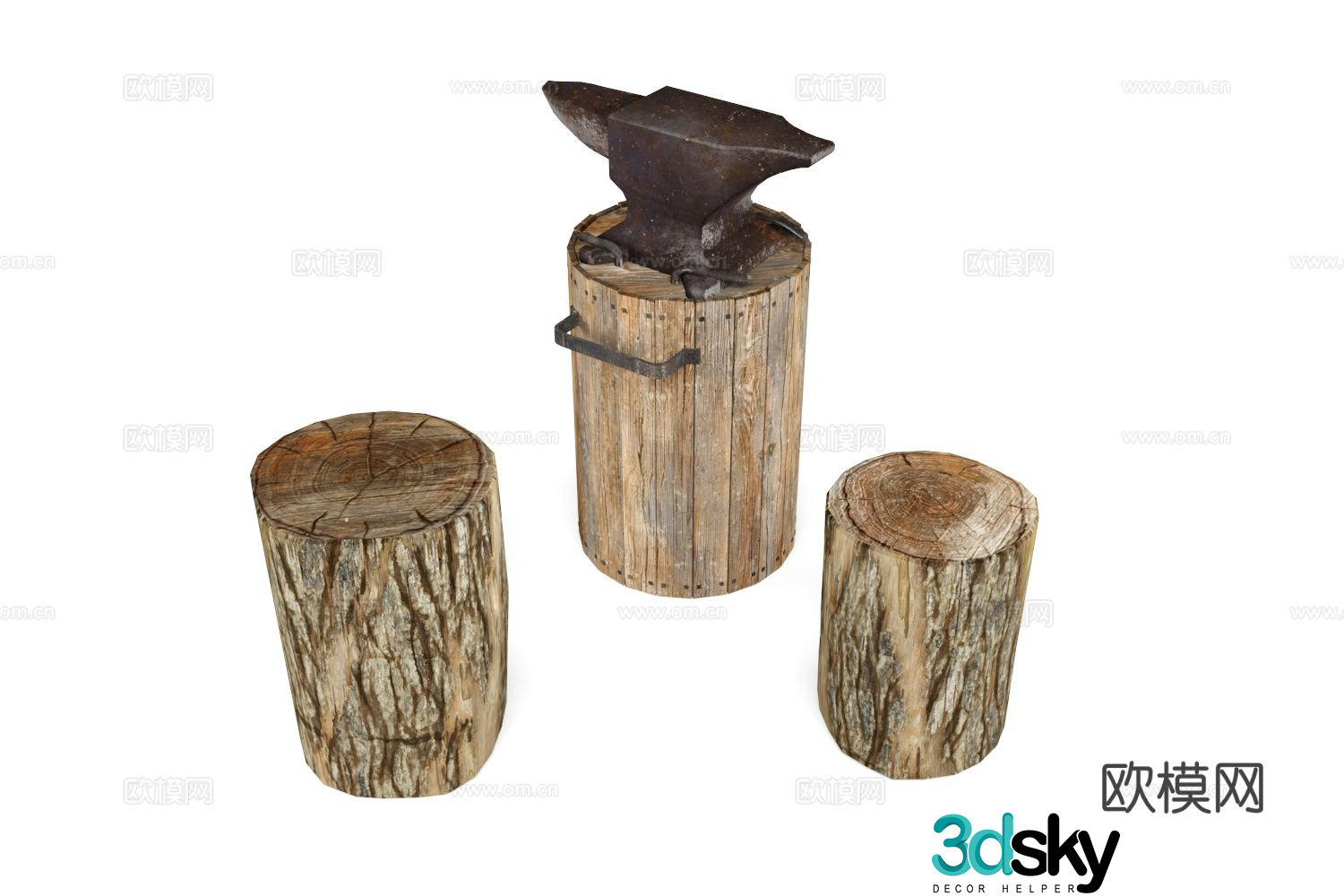 Wabi-sabi wooden pile wooden pier round table side table 3D model