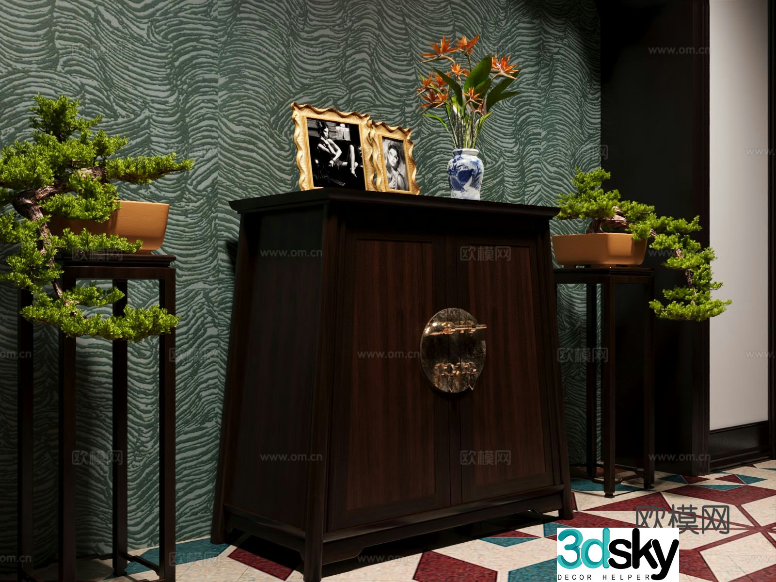 Medieval style entrance cabinet Duanjing cabinet 3D model