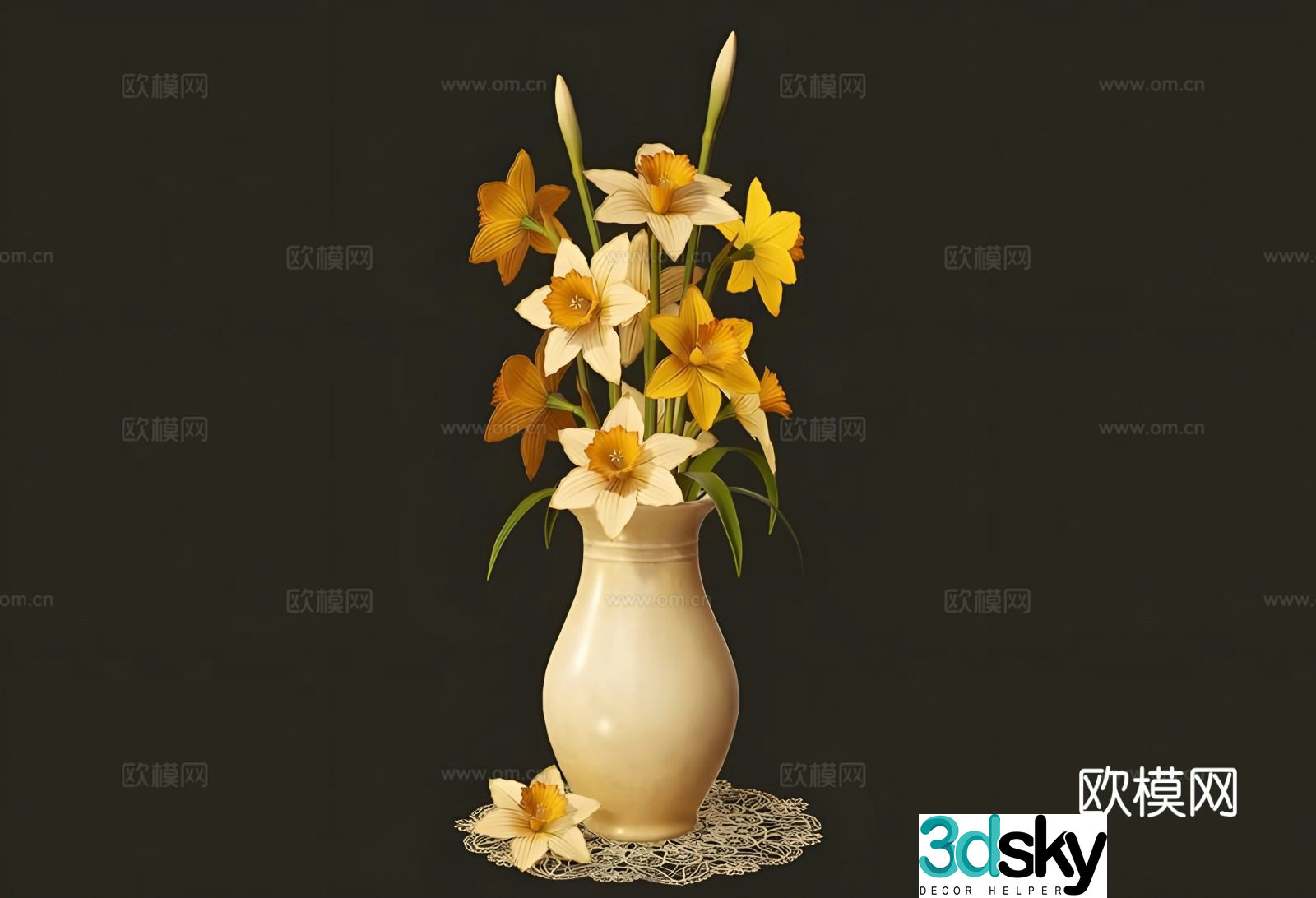 vase floral narcissus flower arrangement 3d model