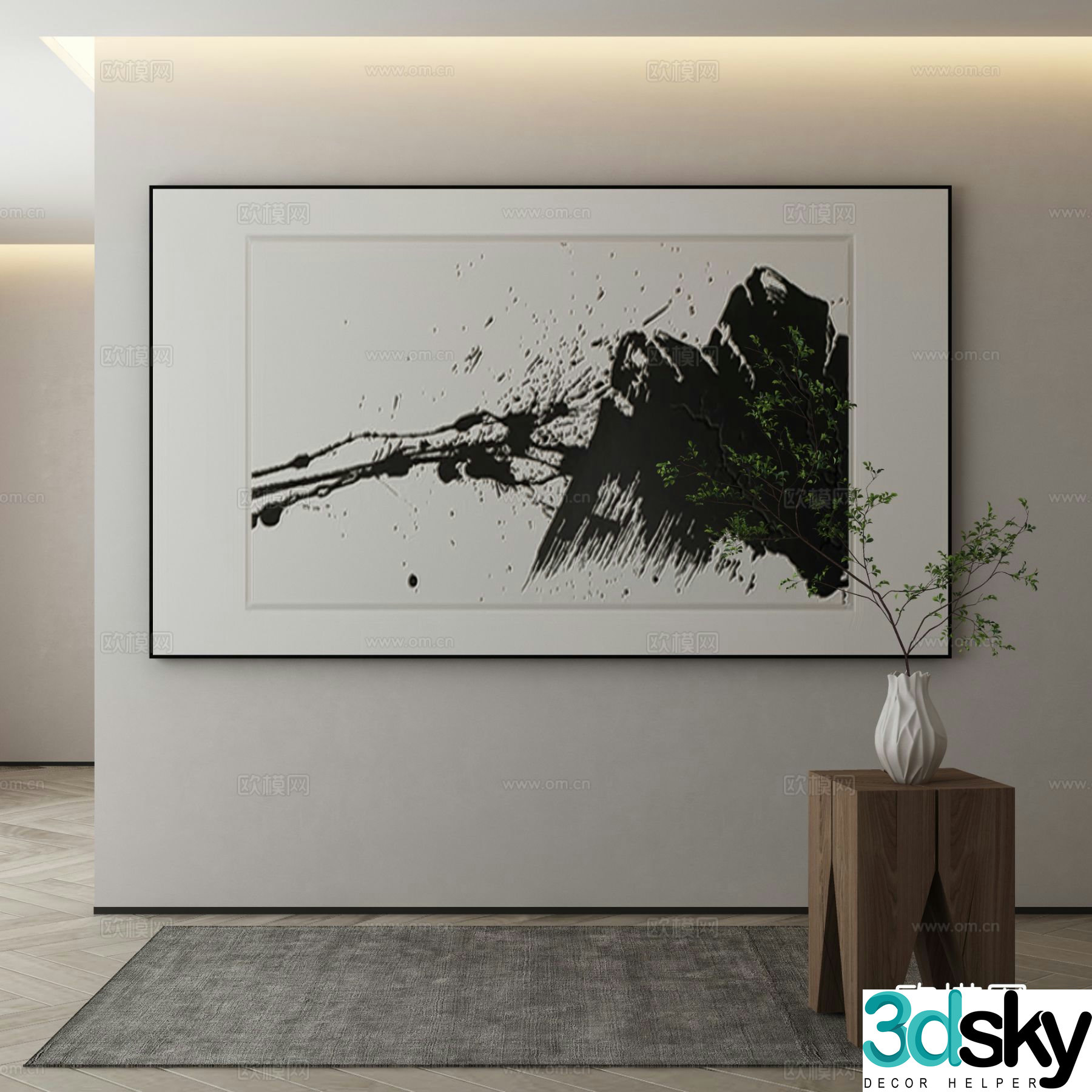 New Chinese style ink painting decorative painting 3D model