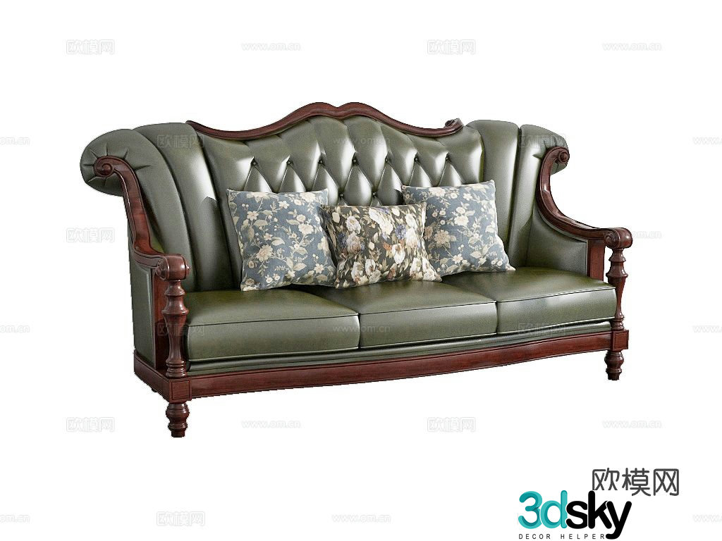 Three seater sofa leather sofa 3d model