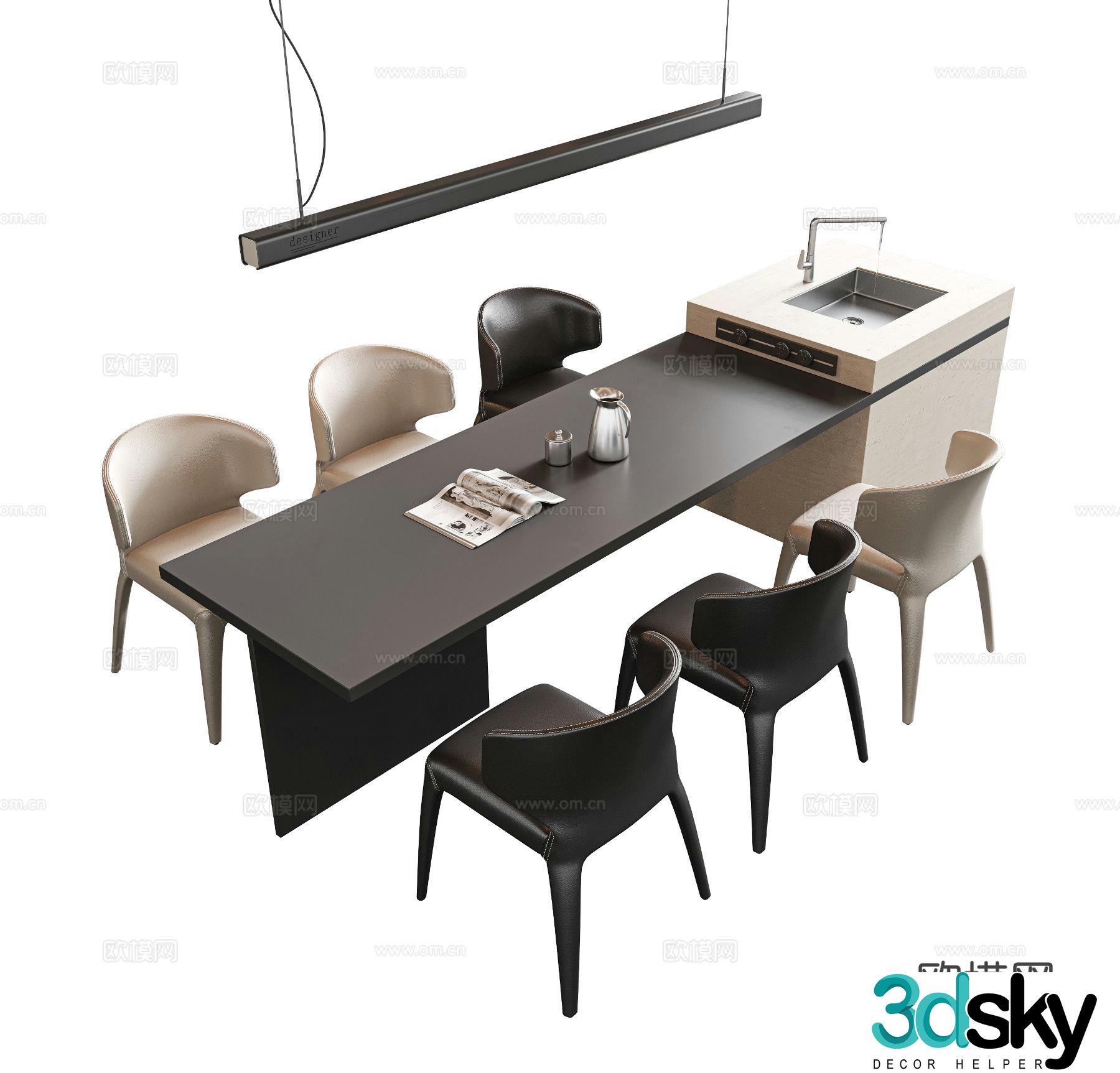 Island dining table and chairs 3d model