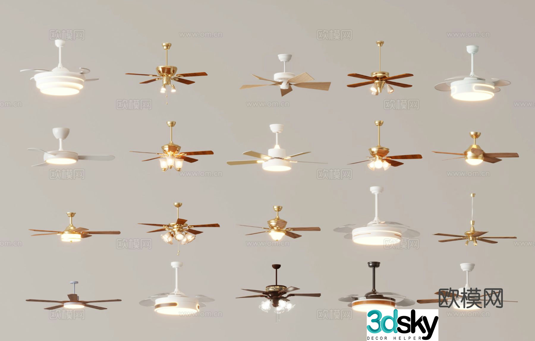 Light luxury ceiling fan light fan light 3d model