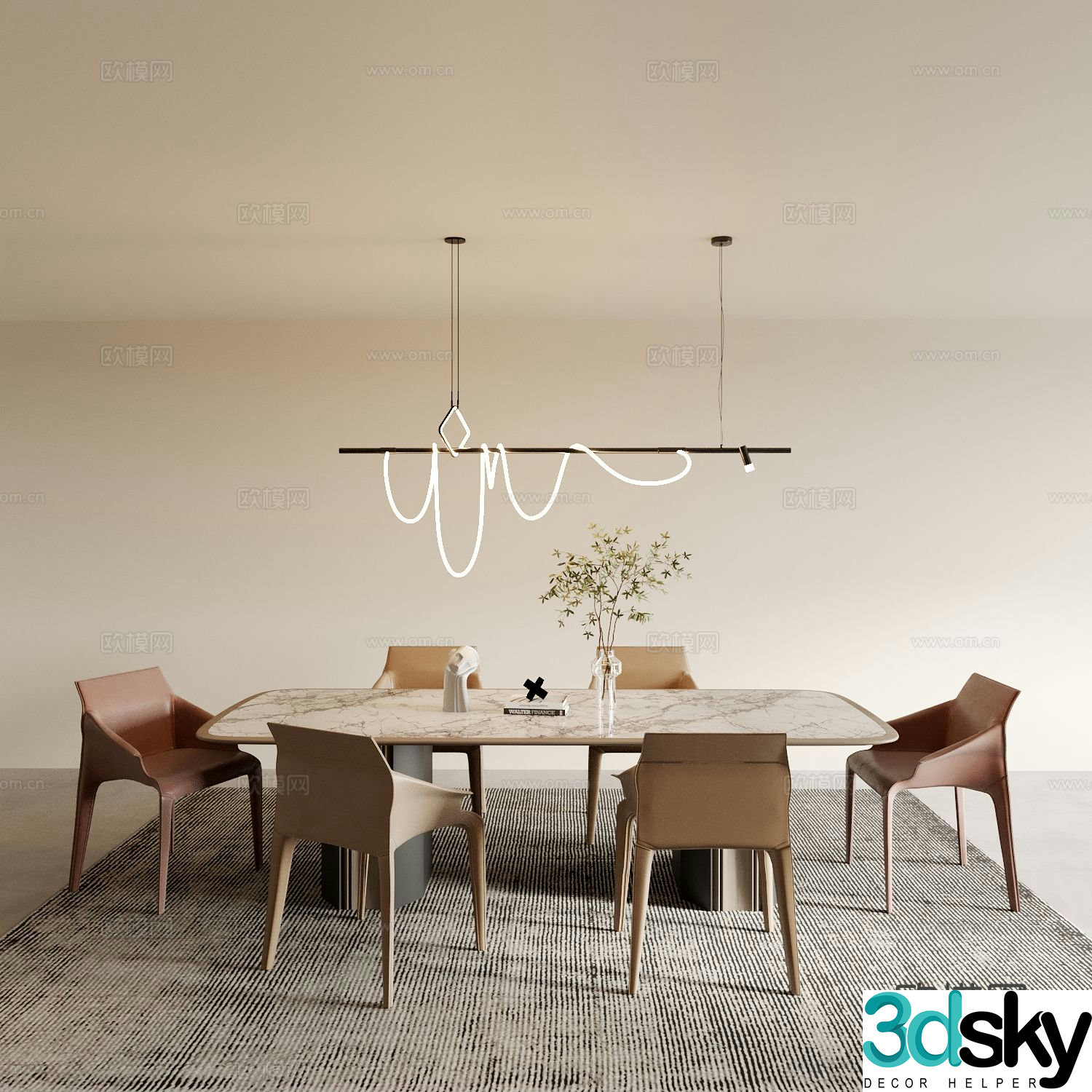 Italian dining table and chairs 3d model