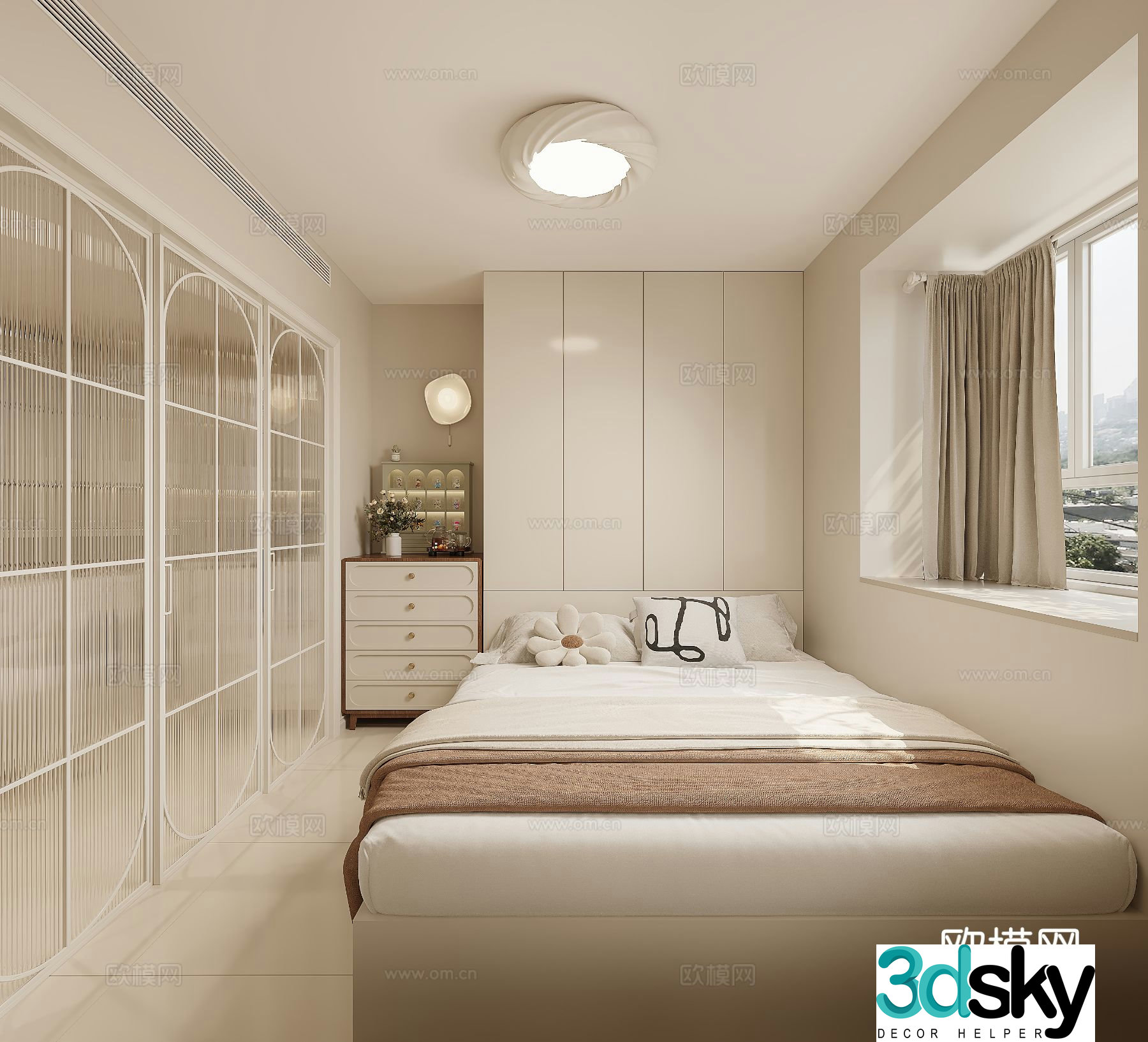 Cream style tatami bedroom 3d model