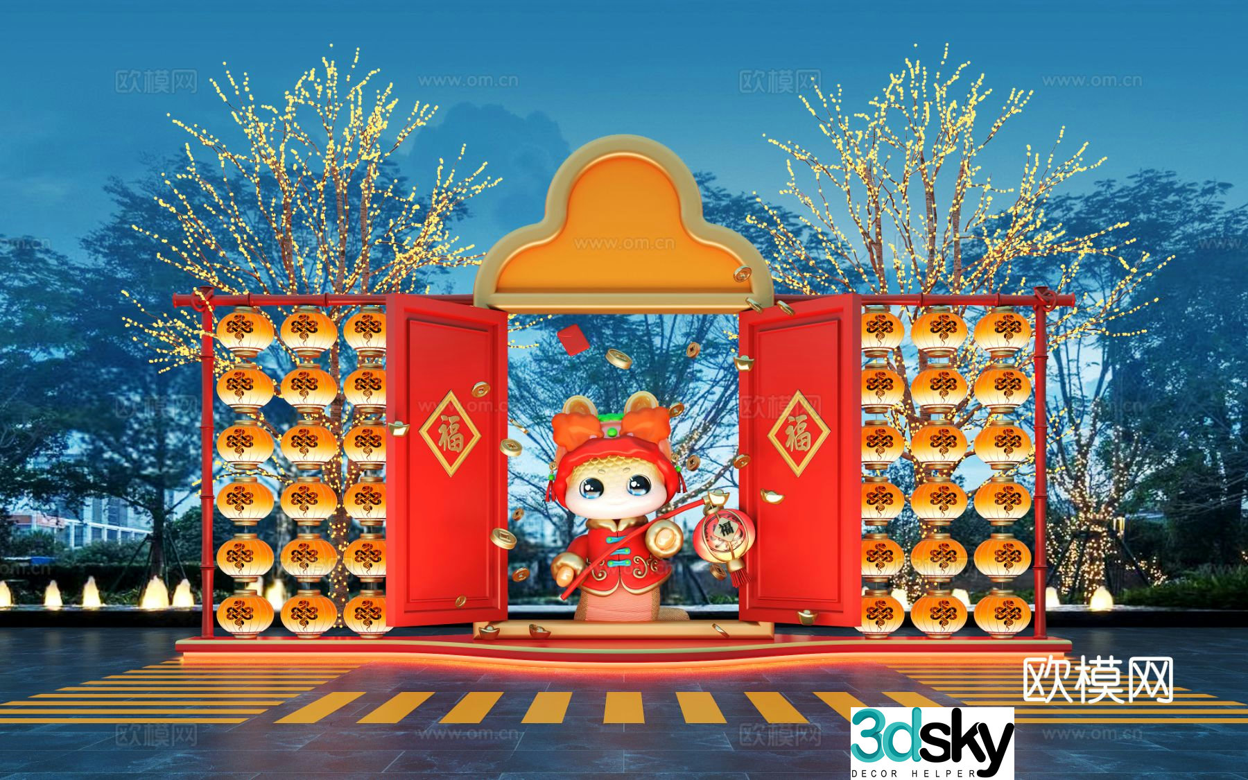 National trend beauty Chen Year of the Snake beauty Chen Lantern Festival 3D model