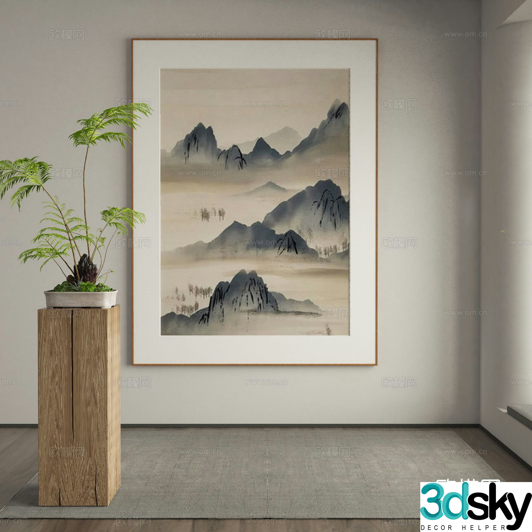 New Chinese style landscape painting decorative painting 3D model