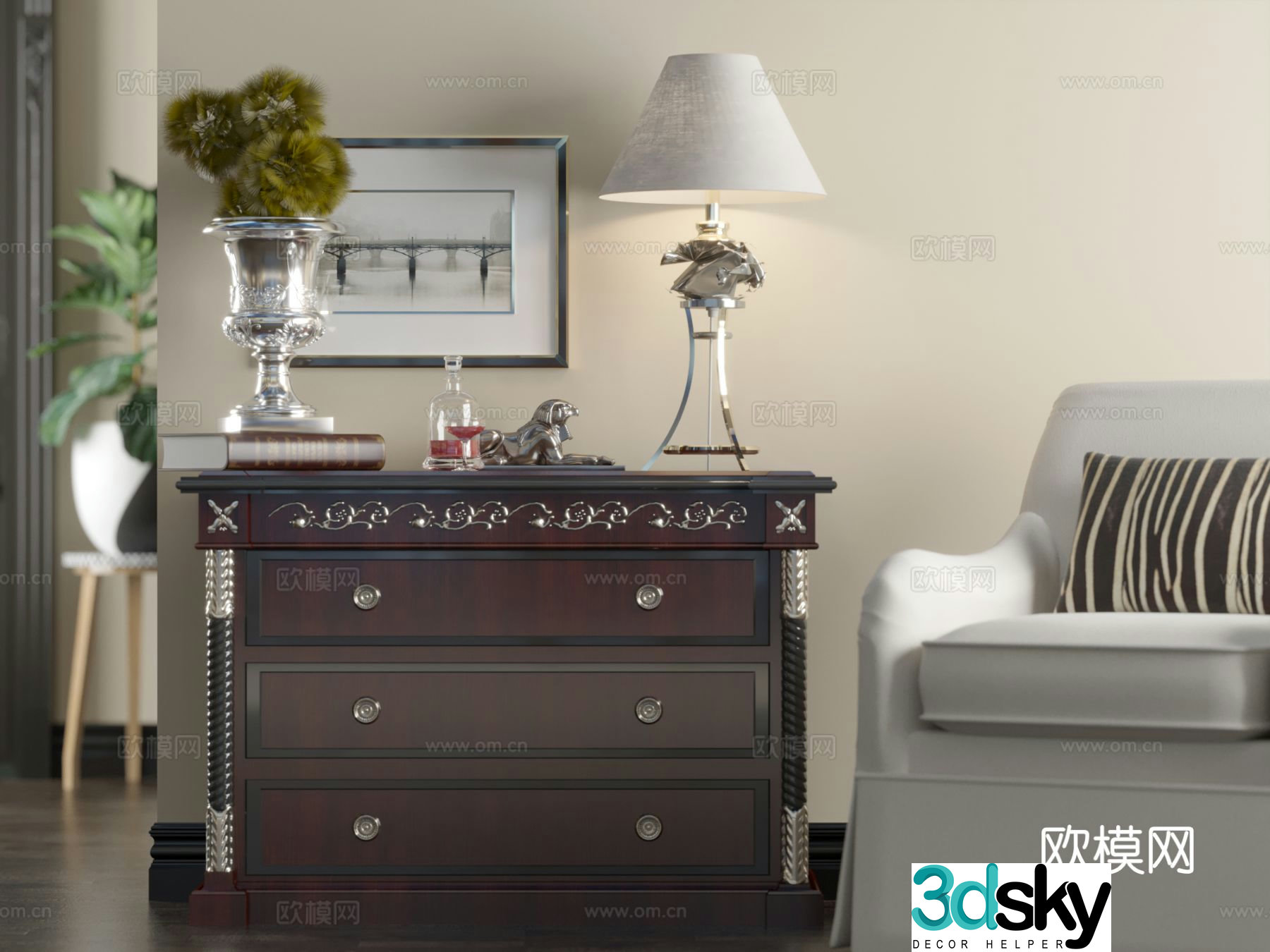 European style entrance cabinet 3D model