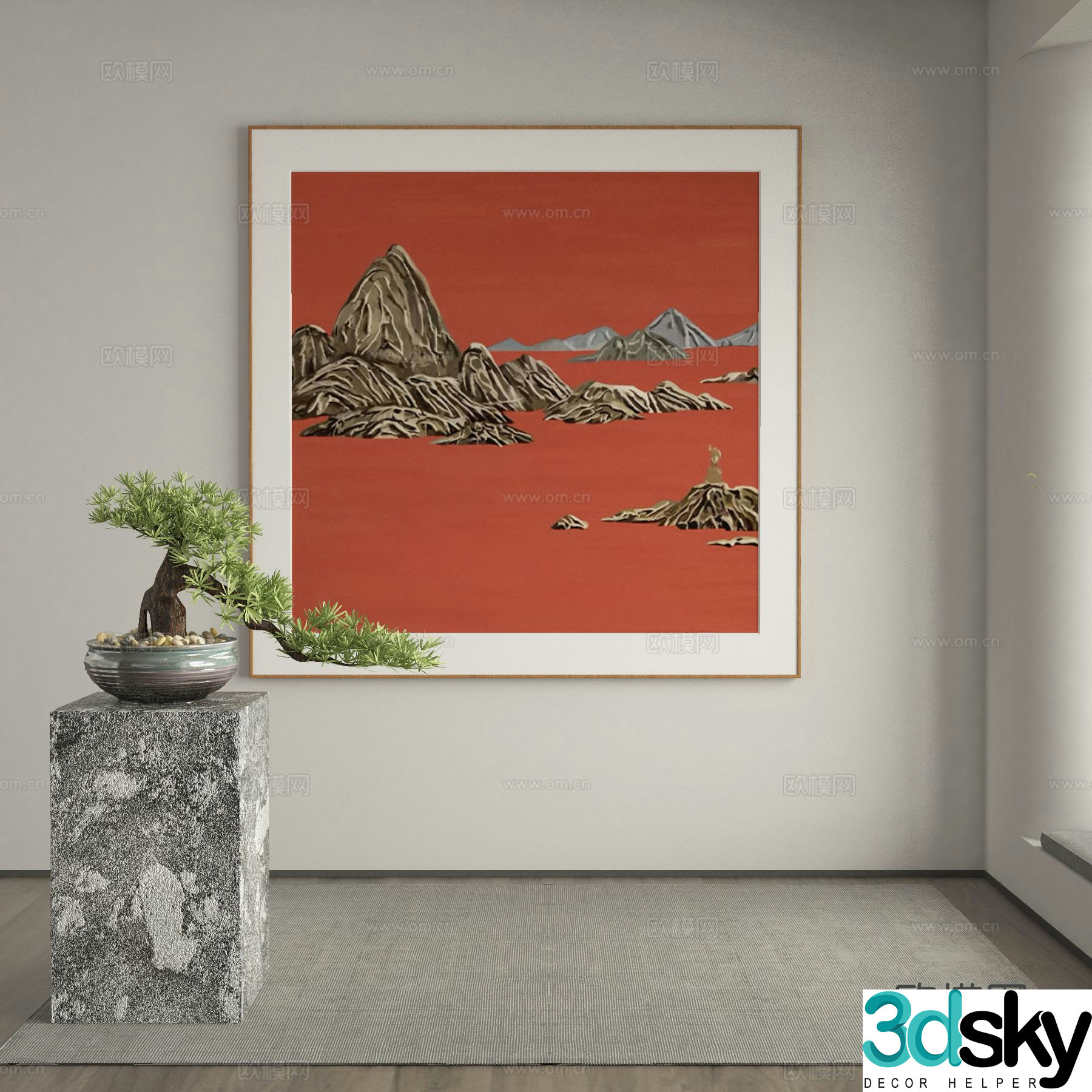 New Chinese style landscape painting decorative painting 3D model