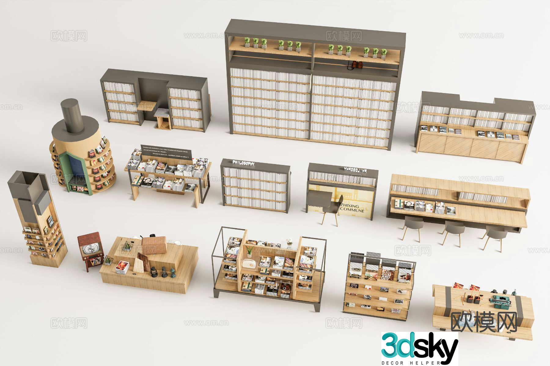 library bookshelf bookcase 3d model