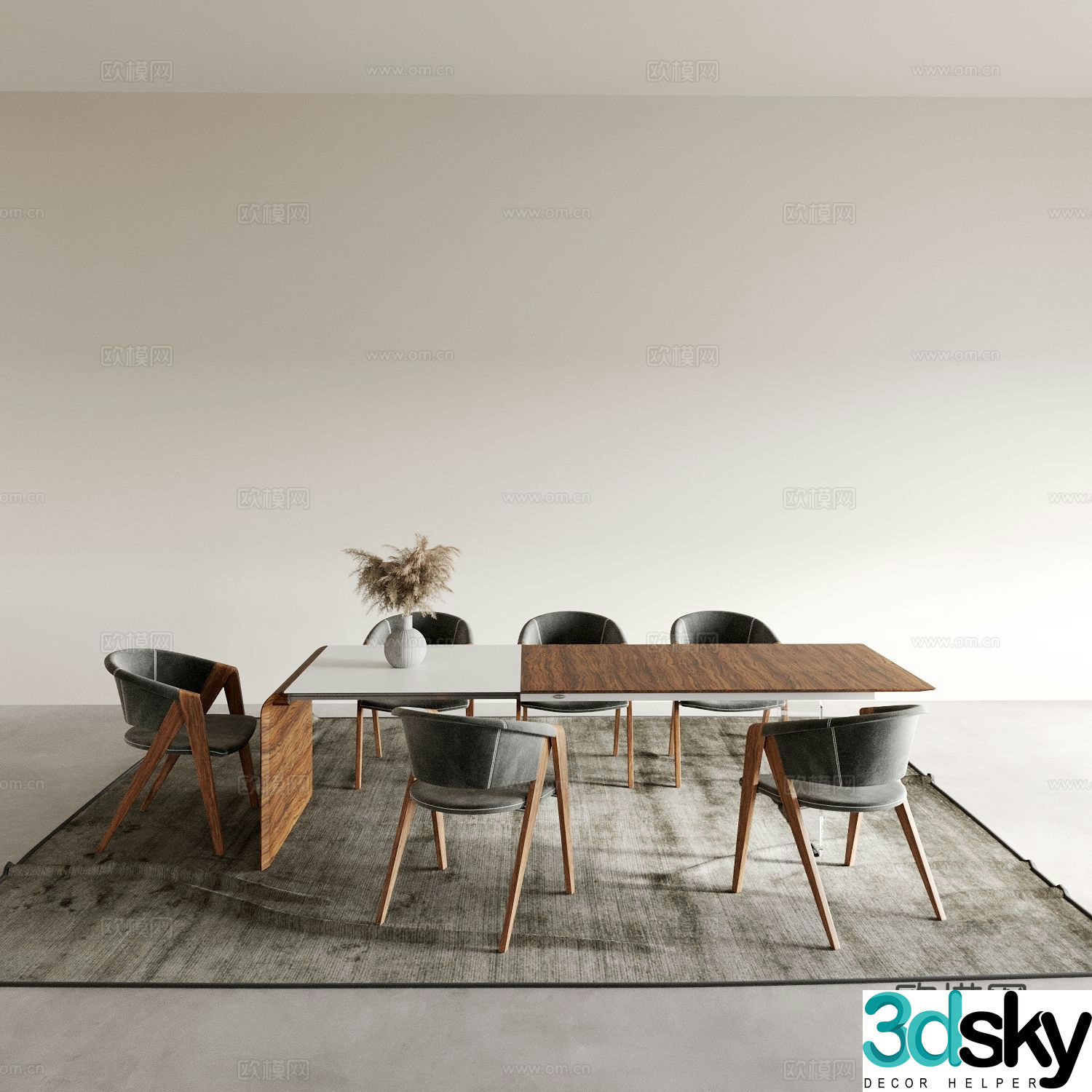 Wabi-sabi dining table and chairs strip dining table 3d model