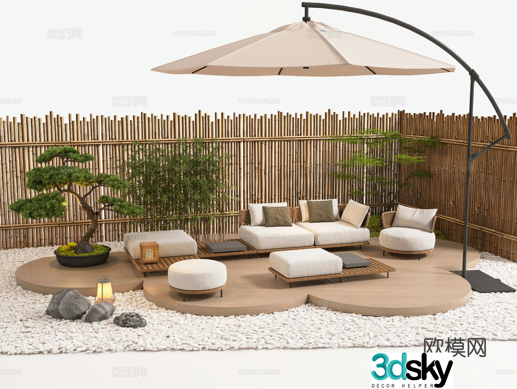 Outdoor sofa modular sofa parasol 3d model