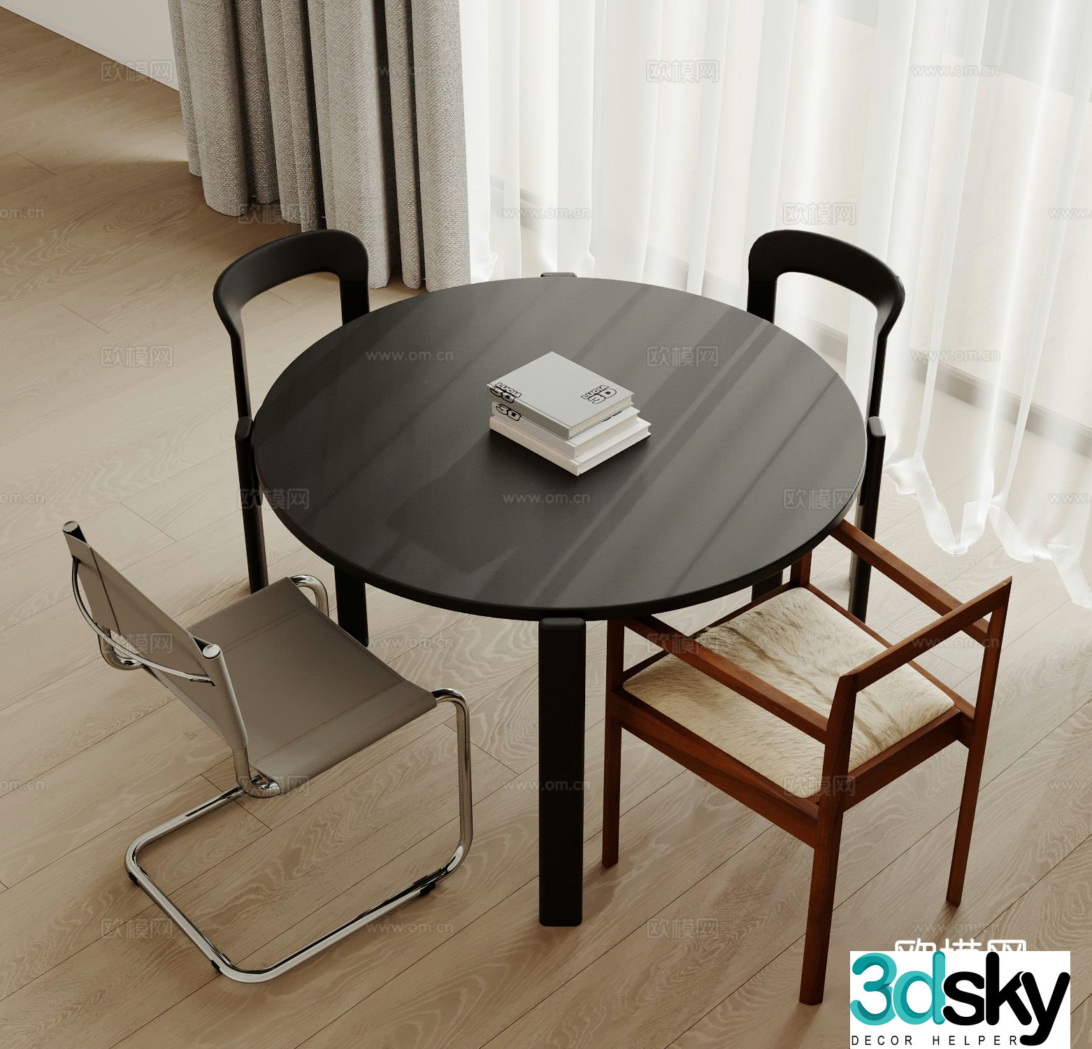 Modern dining table and chairs 3d model